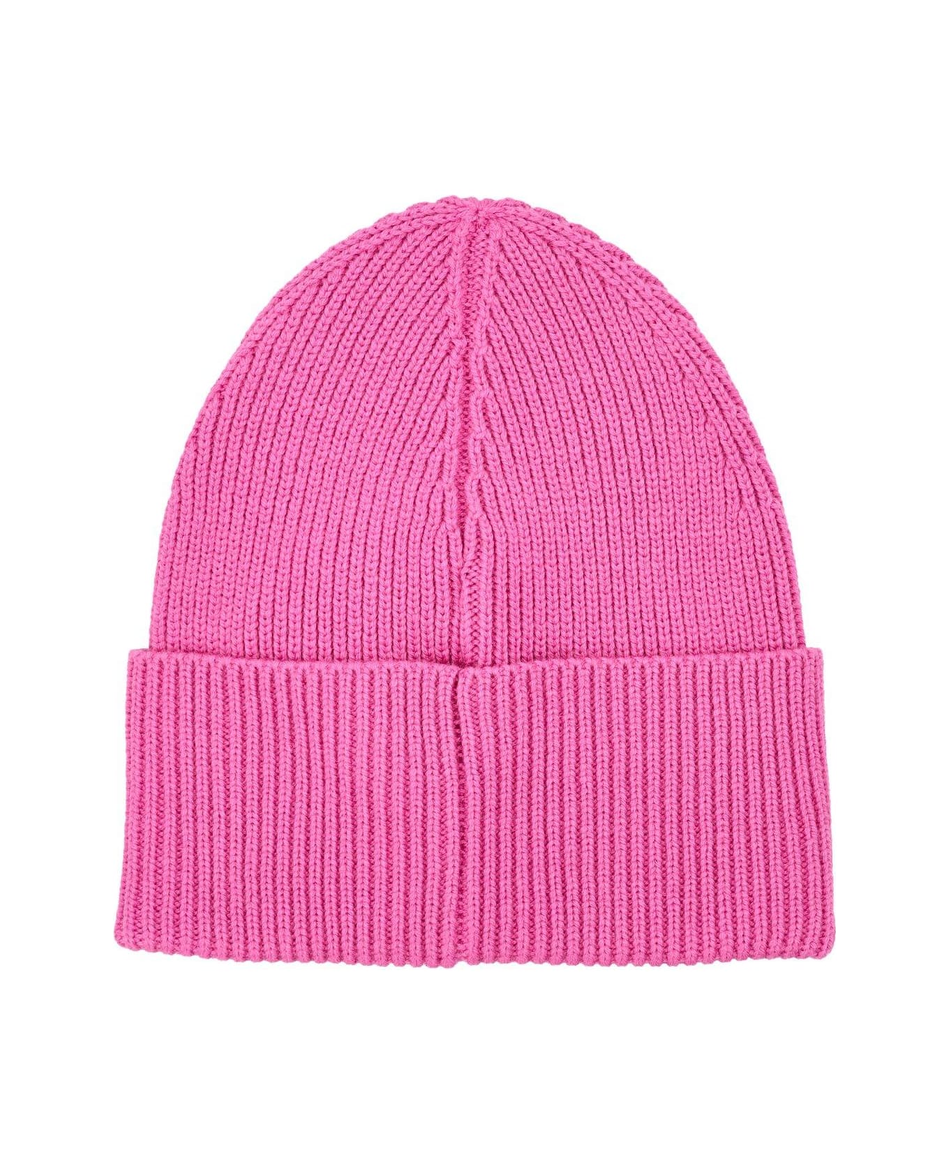 Palm Angels Logo Embroidered Ribbed-knit Beanie - FUCSIA