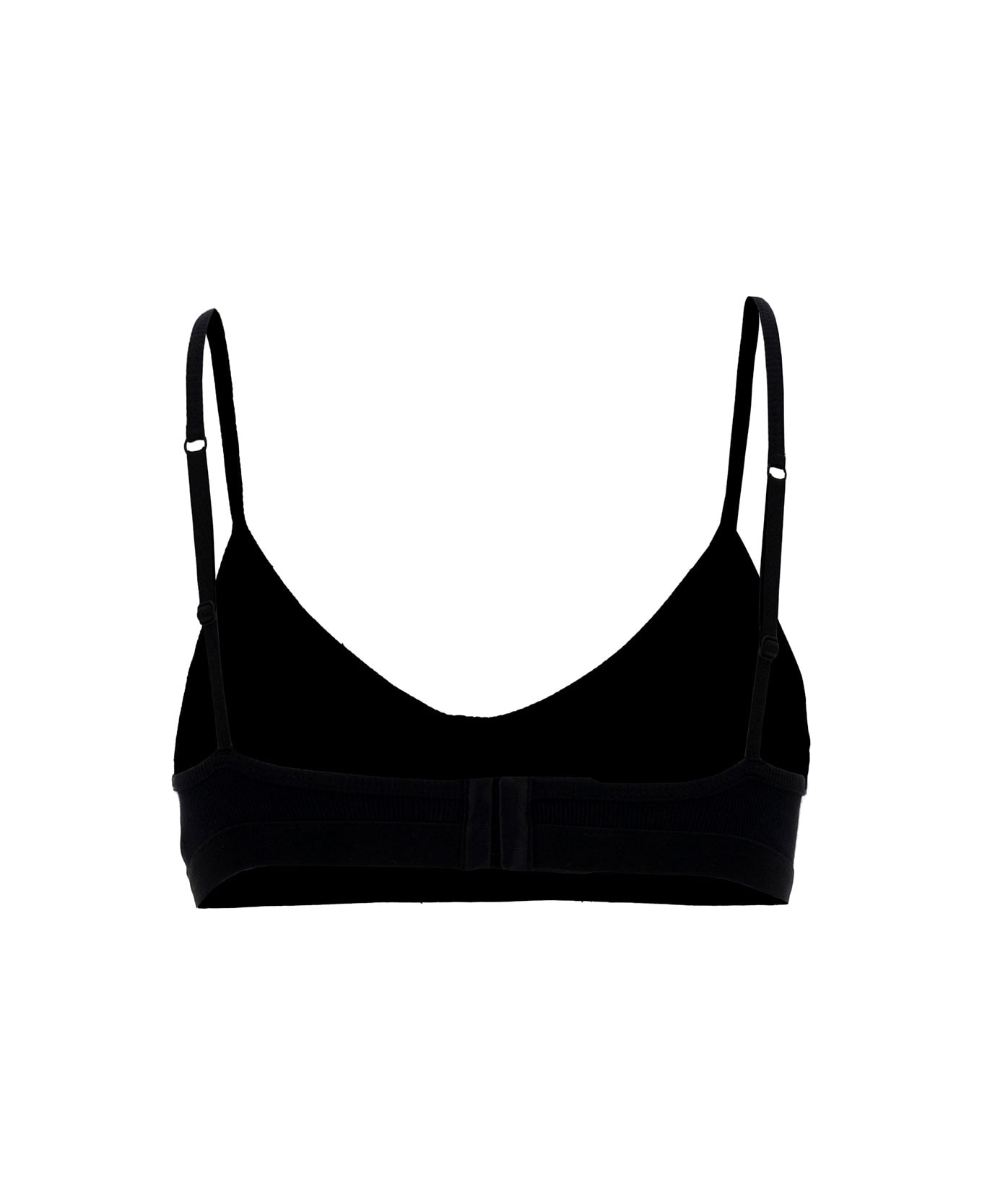 Marine Serre Black Top With Crescent Moon Embroidery In Ribbed Cotton Woman - Black
