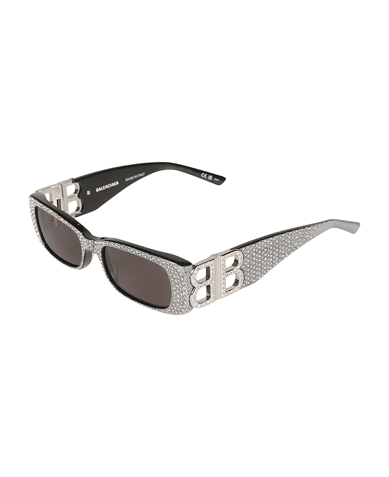 Balenciaga Eyewear Crystal Embellished Rectangular Frame Sunglasses pilot-frame - Black/Silver/Grey