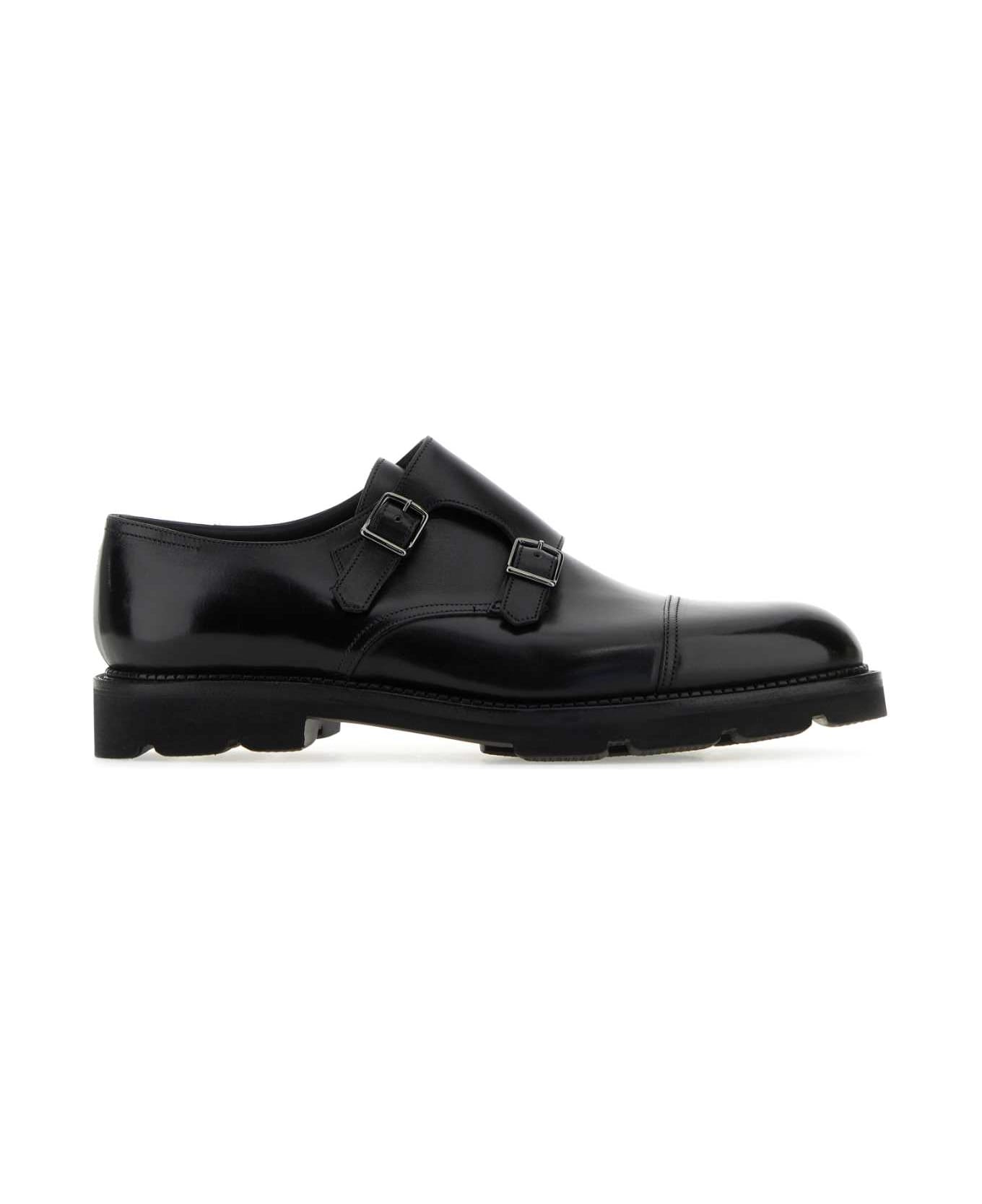 John Lobb Black Leather Strap Shoes - Black