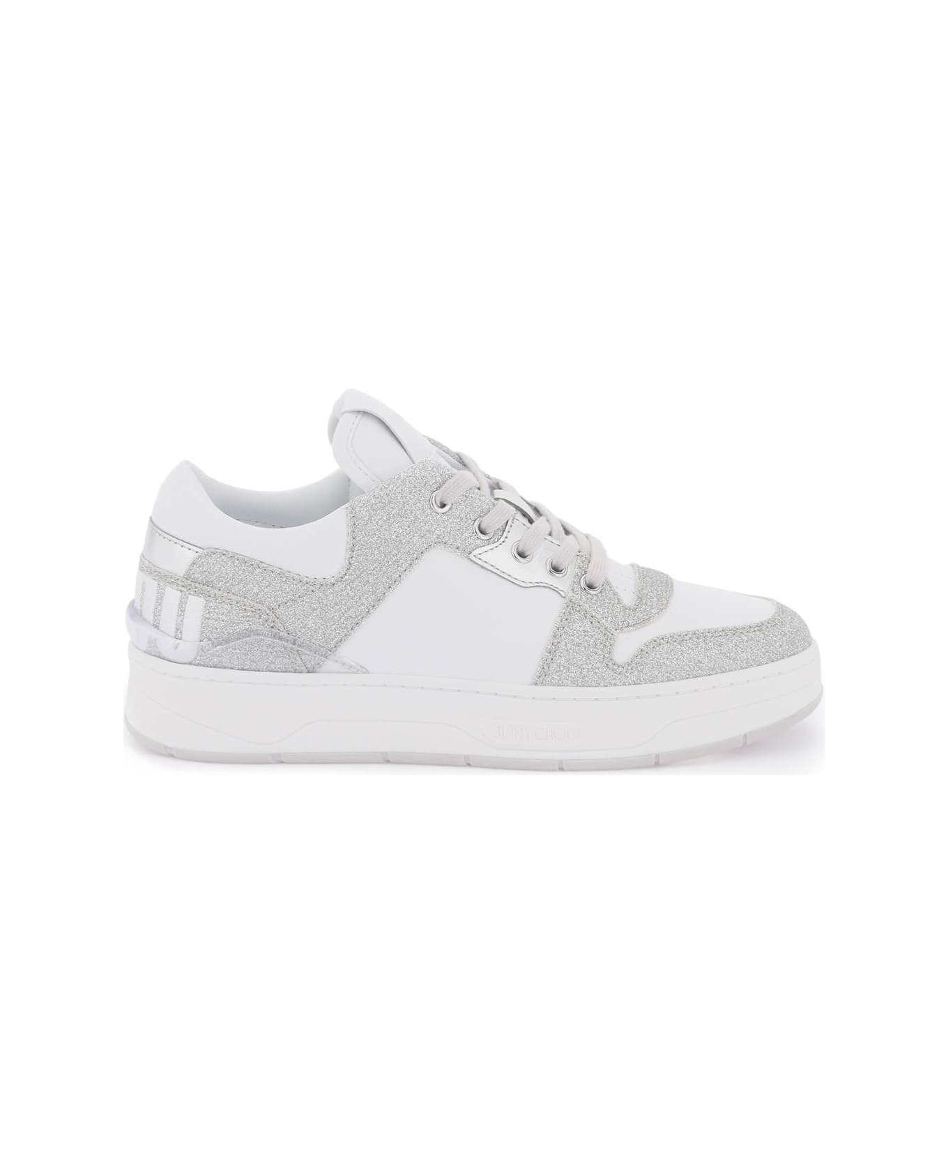 Jimmy Choo 'florent' Glittered Sneakers With Lettering Logo - X SILVER WHITE (White)