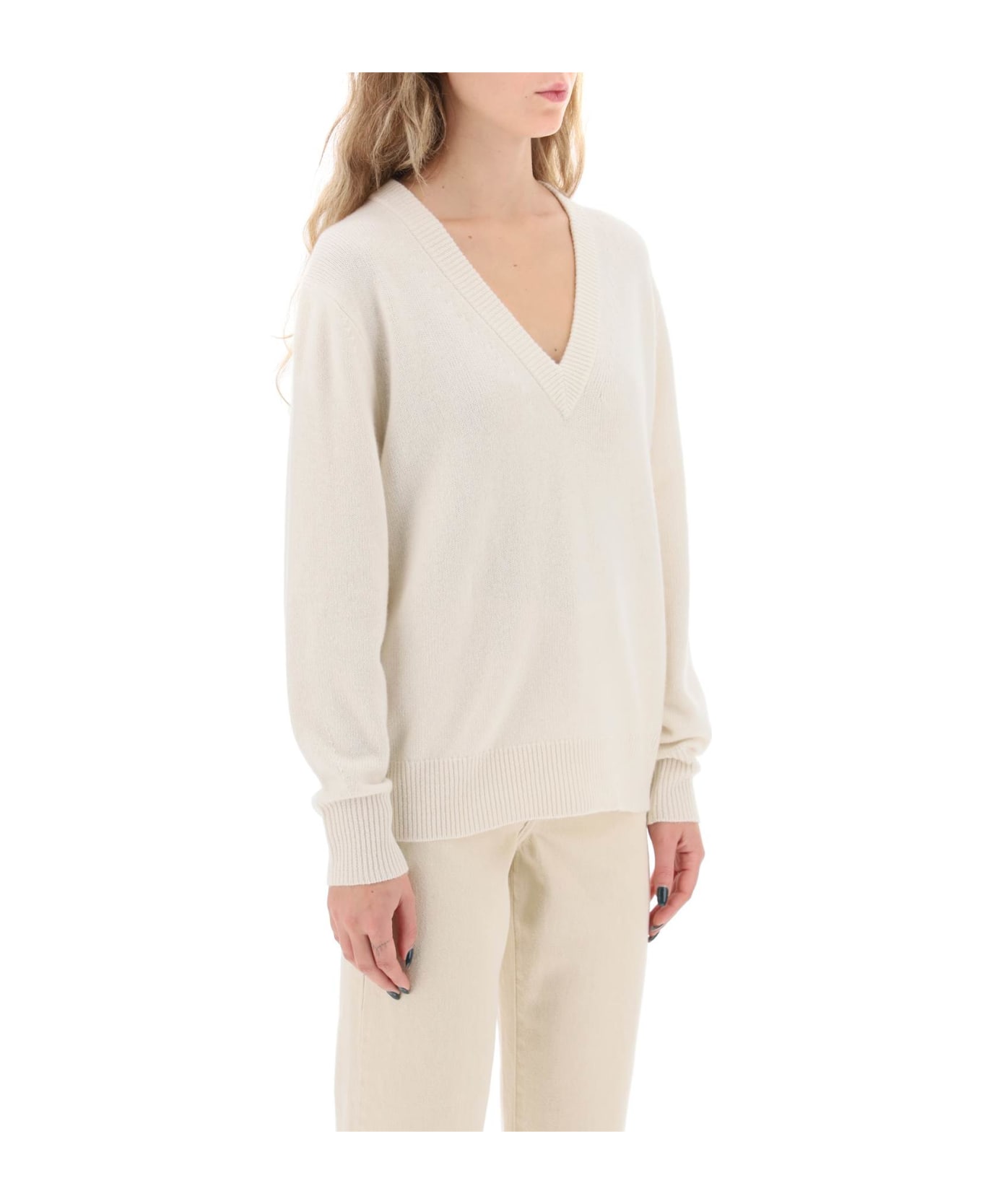 Guest in Residence The V Cashmere Sweater - CREAM (White)