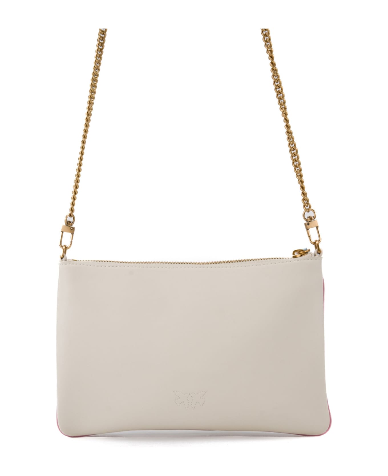 Pinko Classic Flat Love Bag With Multicolor Profiles - Bianco seta-antique gold ショルダーバッグ
