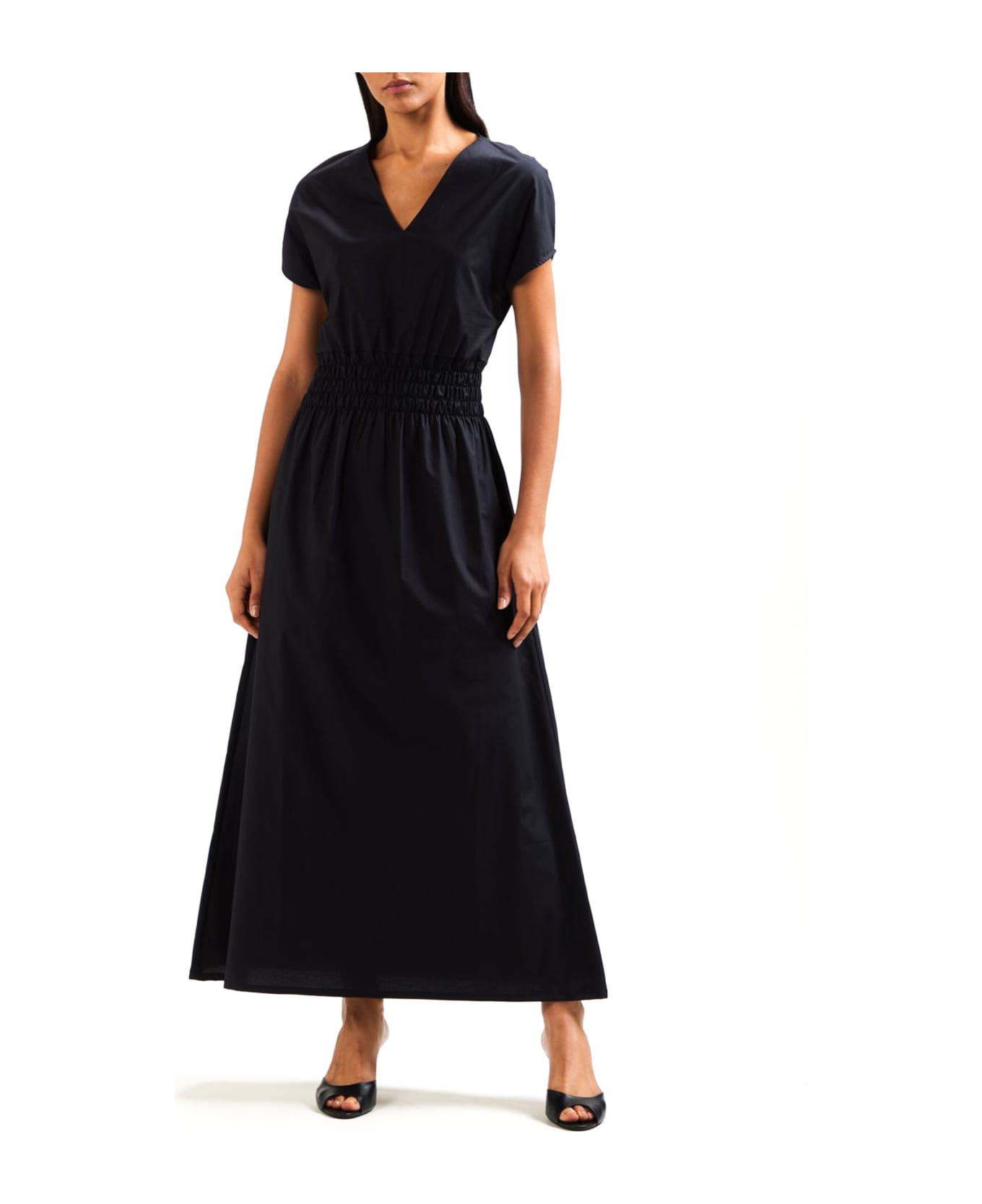 Kangra Black Stretch Cotton Long Dress - Black