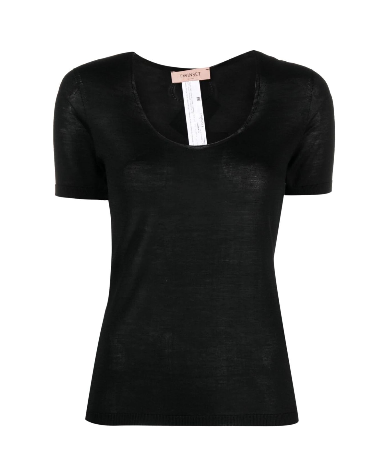 TwinSet Short Sleeves Wide Neck Sweater - Black