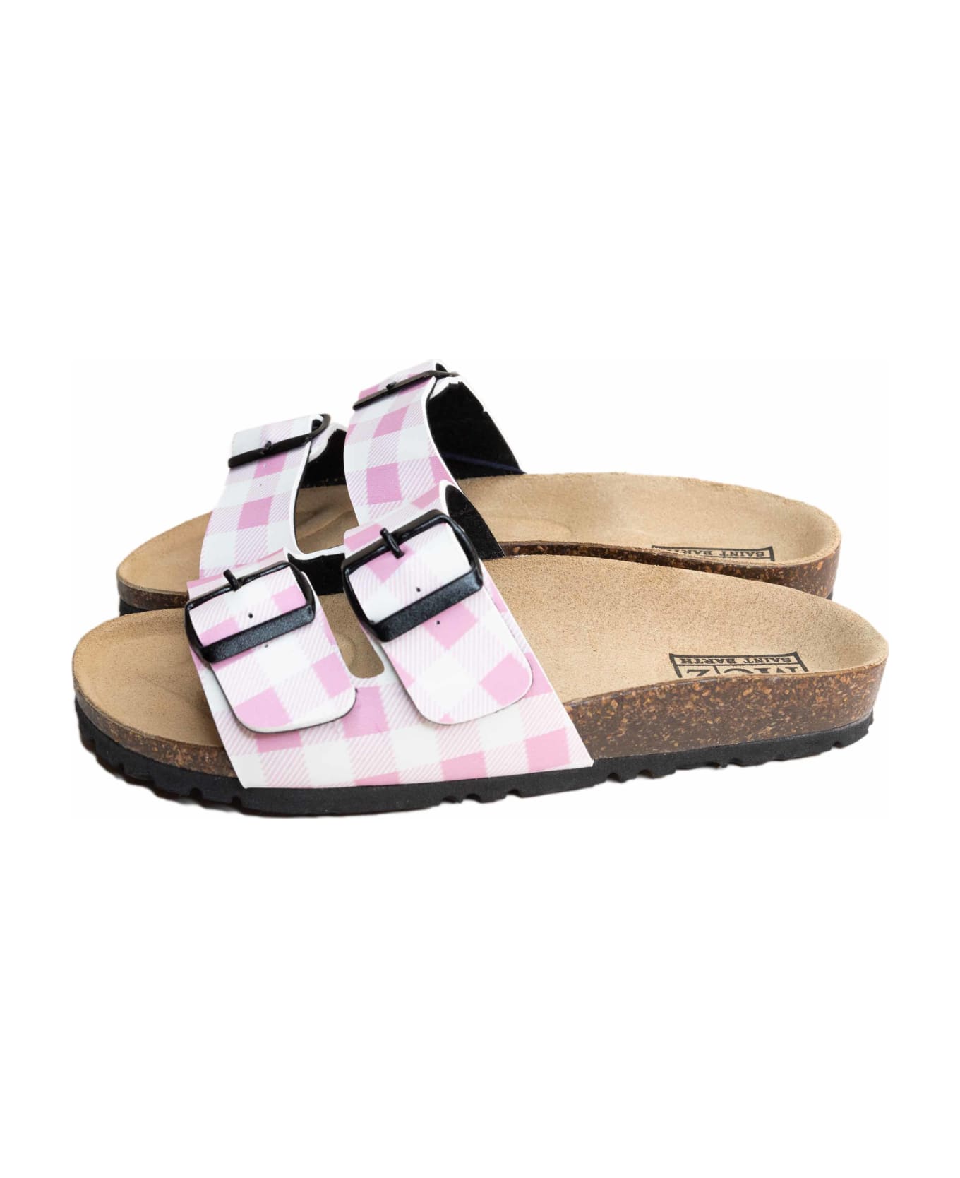 MC2 Saint Barth Cork Sandals Pink Gingham Print - PINK