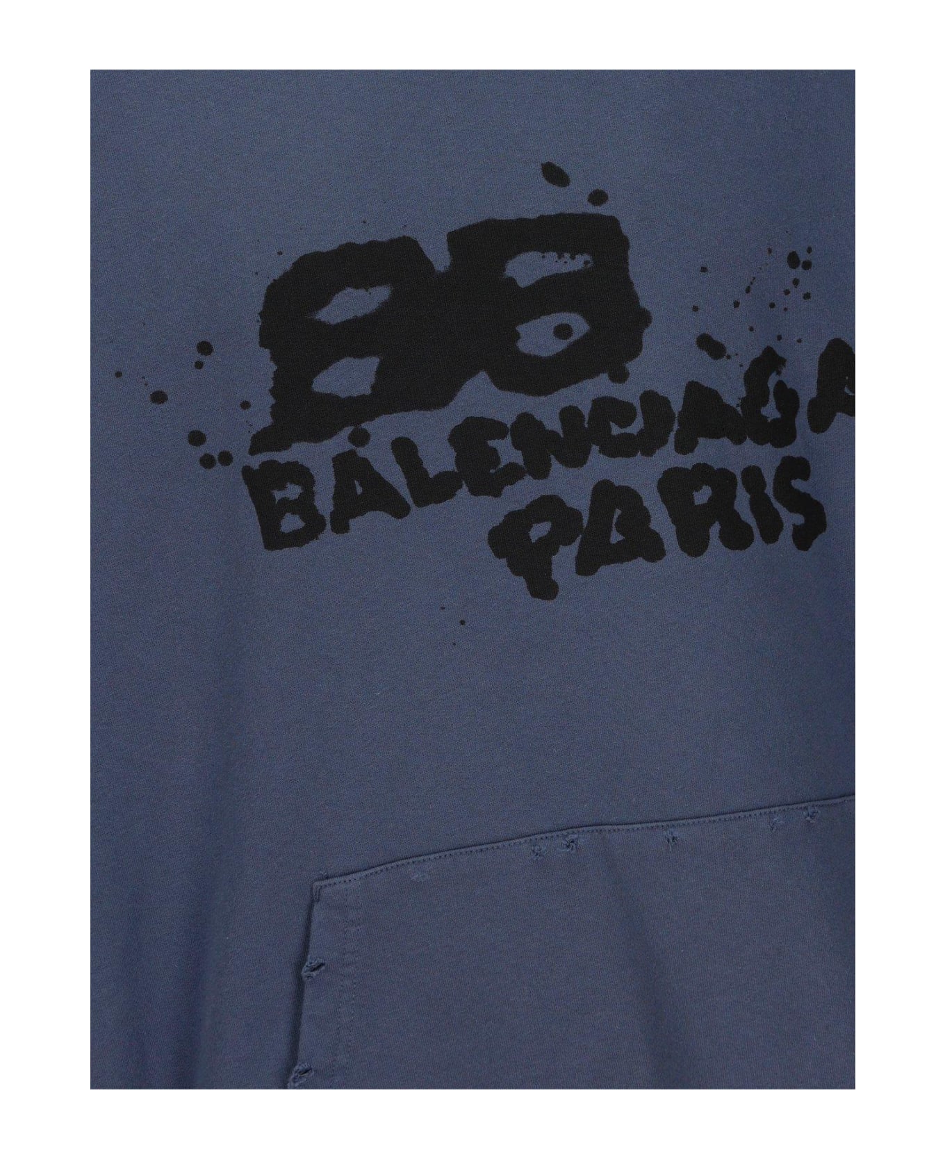 Balenciaga Graffiti Logo Printed Hoodie - Washed Blue Blk