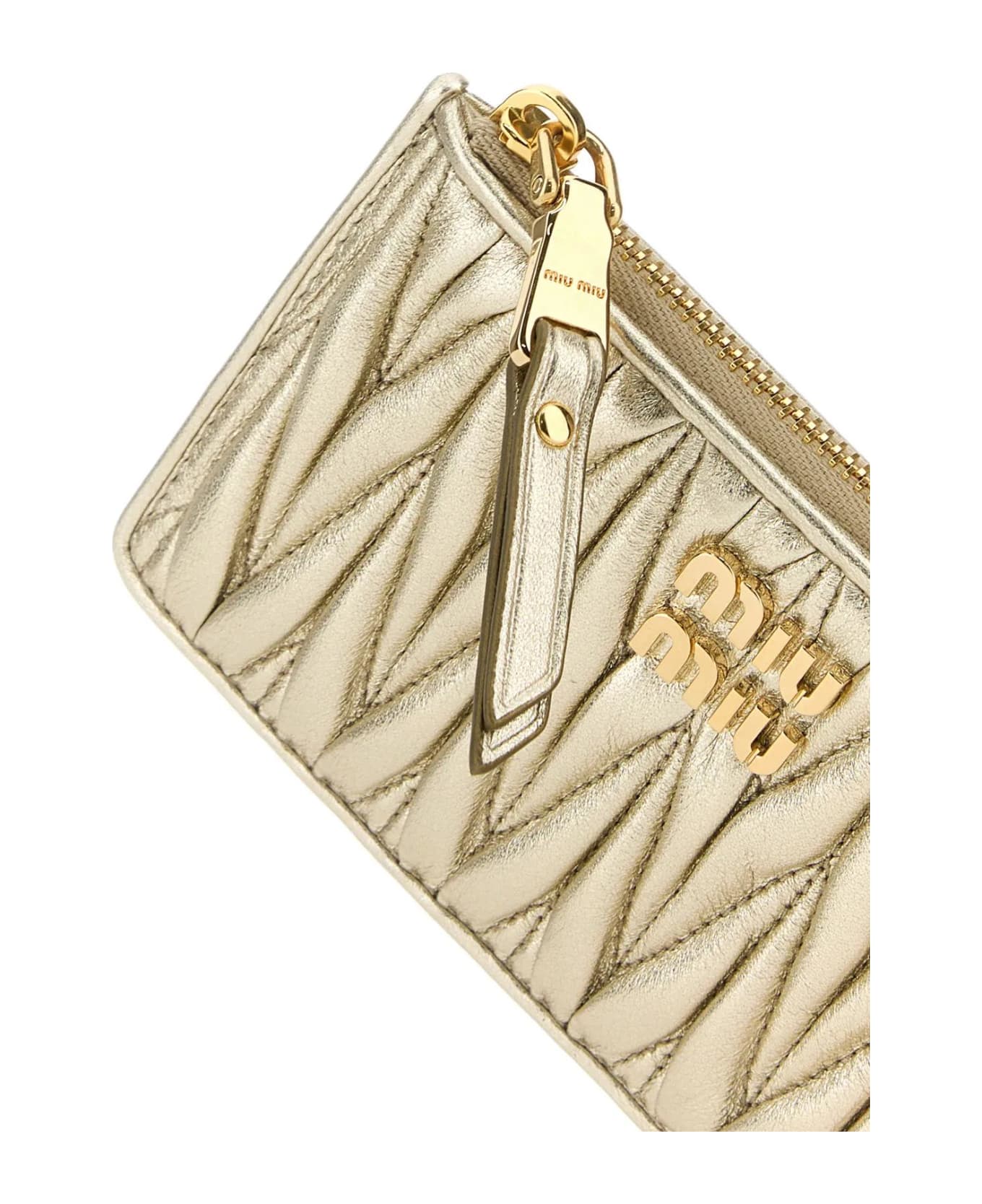 Miu Miu Metallic Gold Leather Card Holder - PIRITE 財布