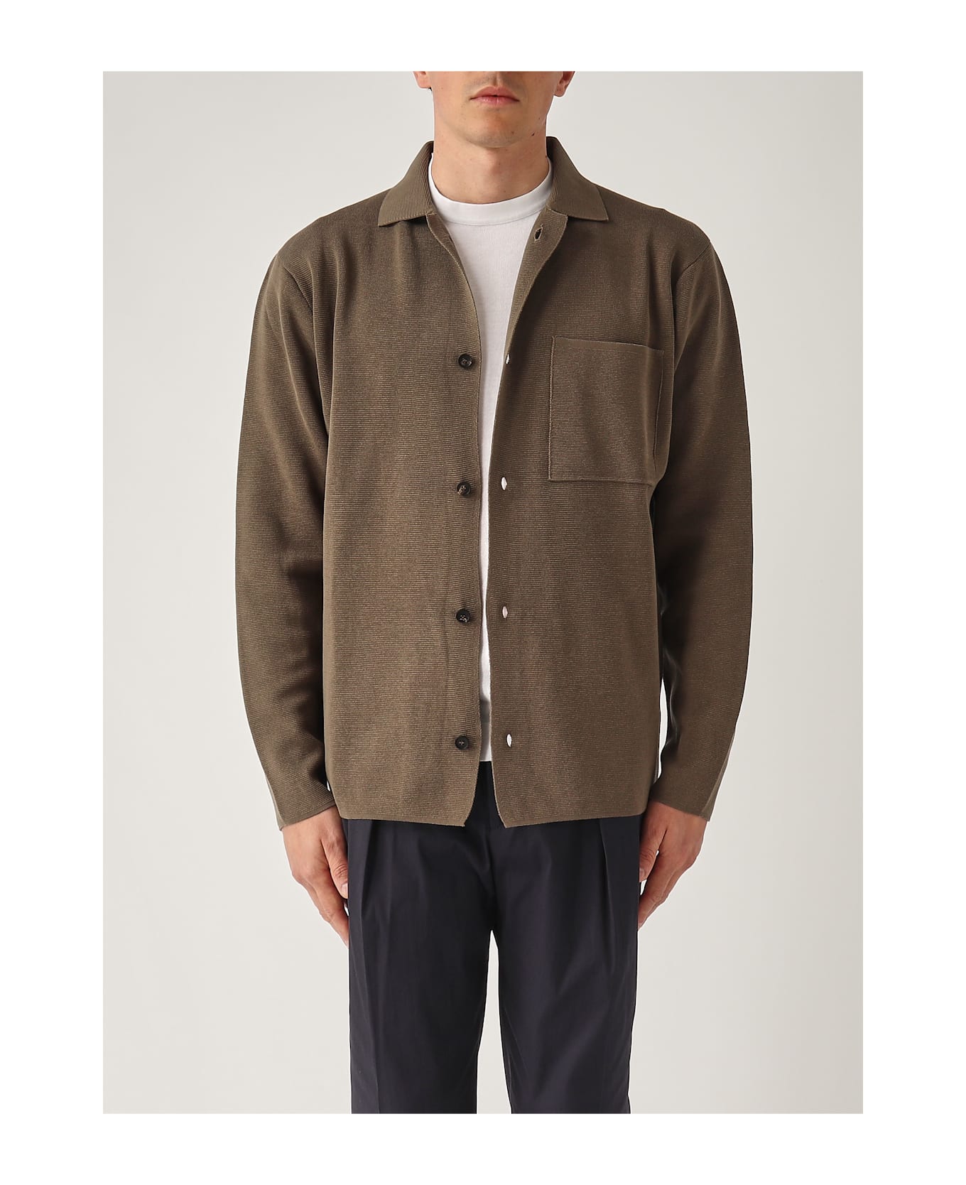 Filippo De Laurentiis Overshirt In Maglia M/l In Crepe Cotton Blazer - OLIVA