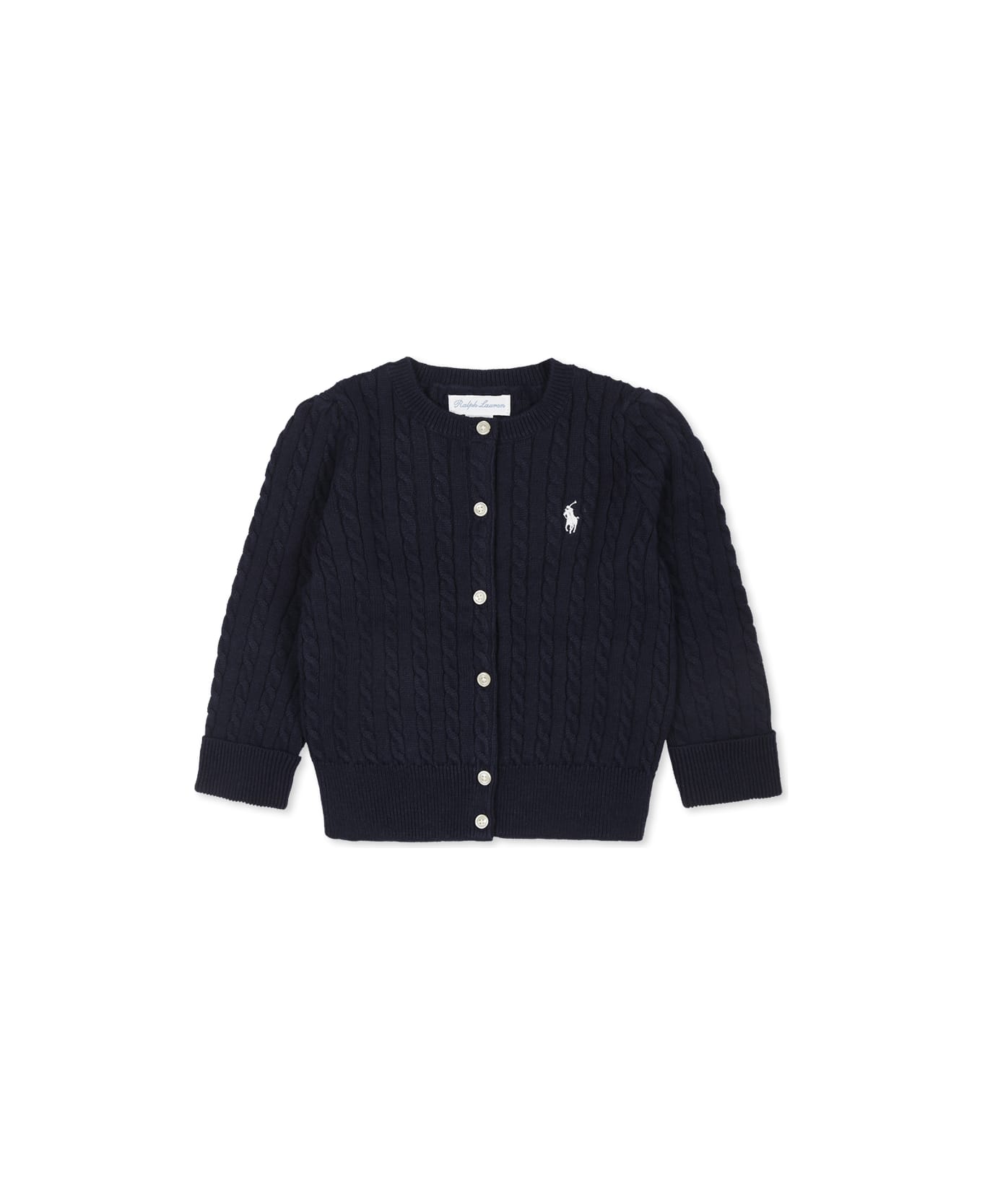 Ralph Lauren Blue Cardigan For Baby Girl With Logo - Blue