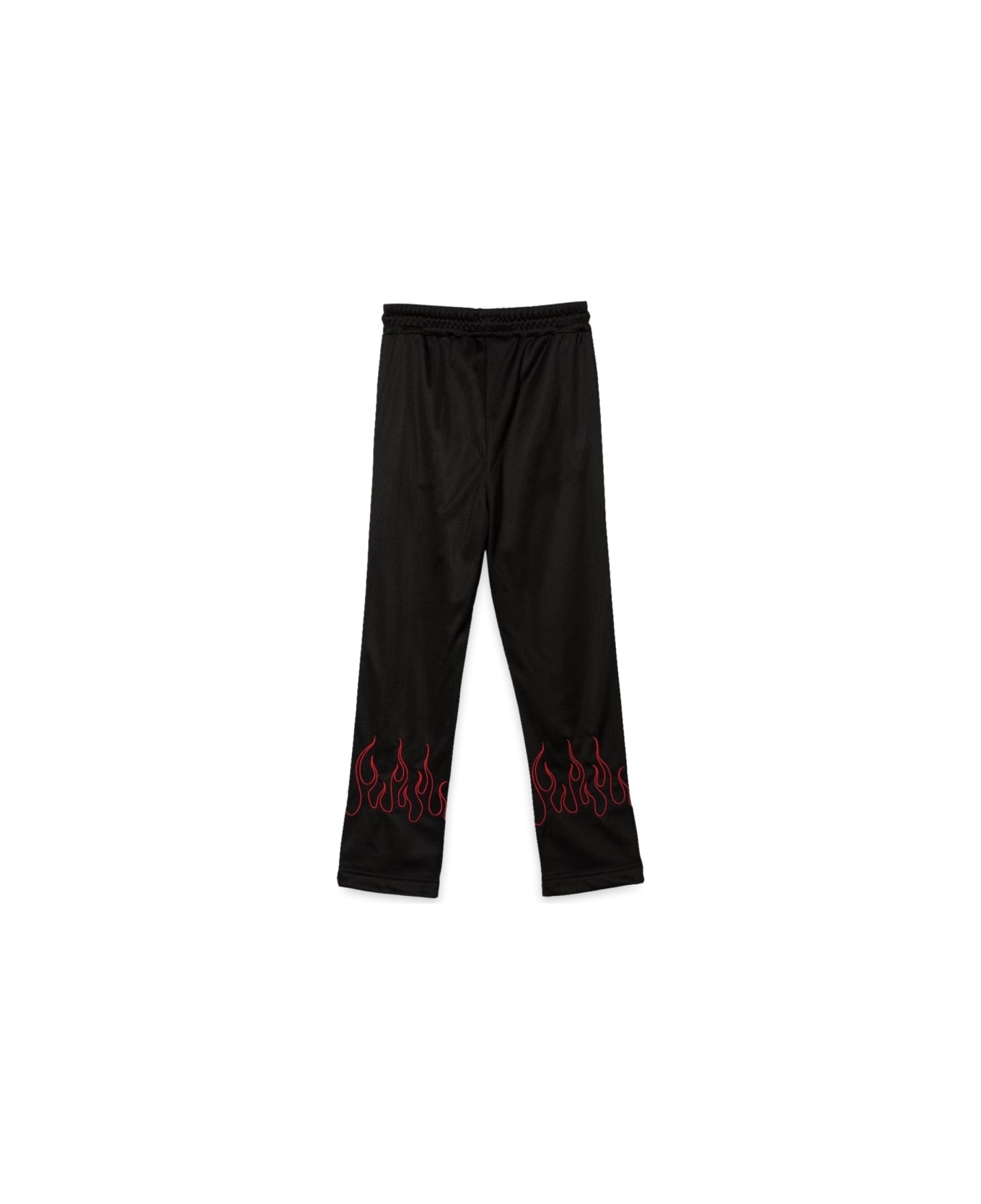 Vision of Super Black Pants With Red Embroidered Flames - BLACK
