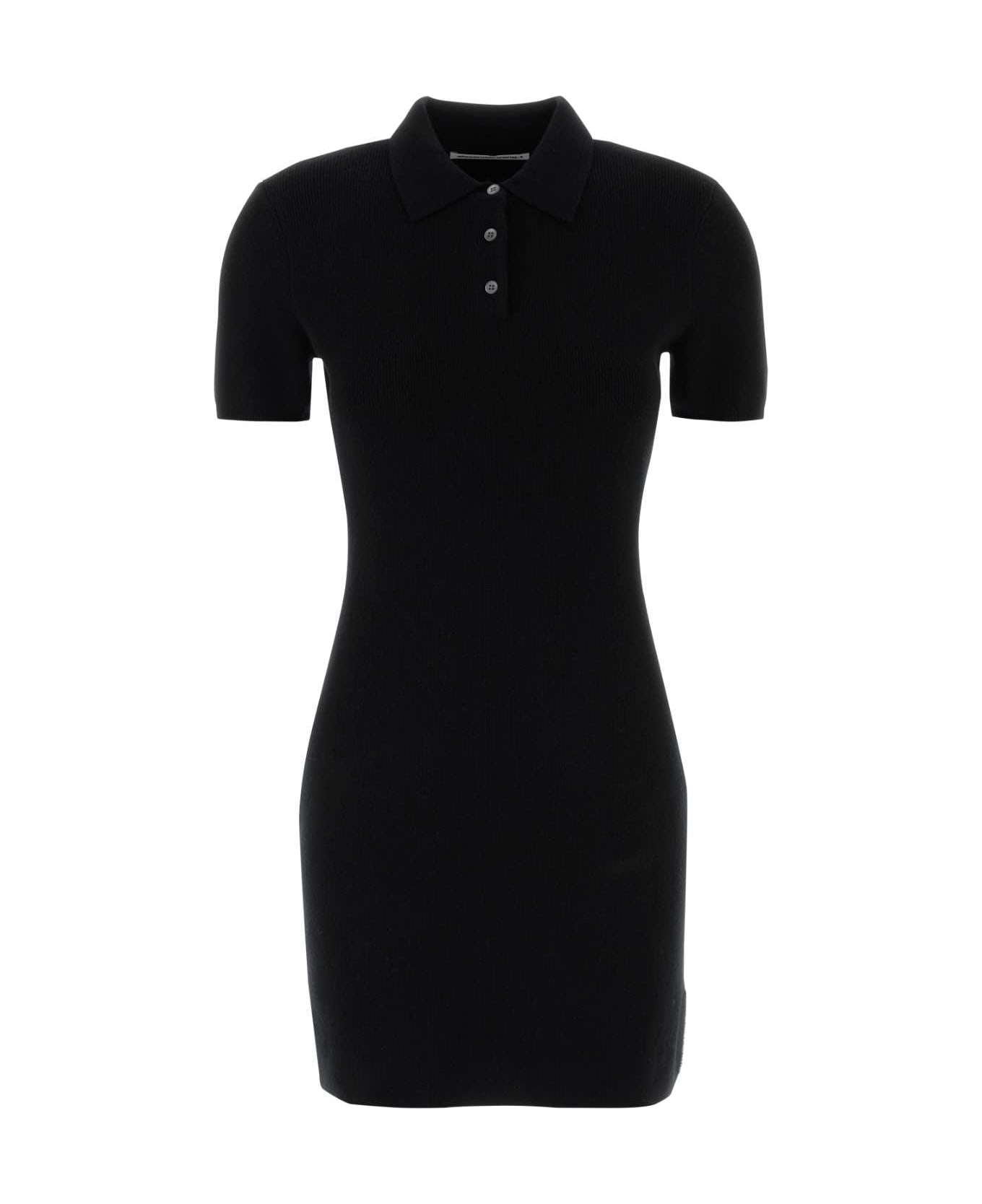 T by Alexander Wang Black Wool Blend Polo Dress - BLACK