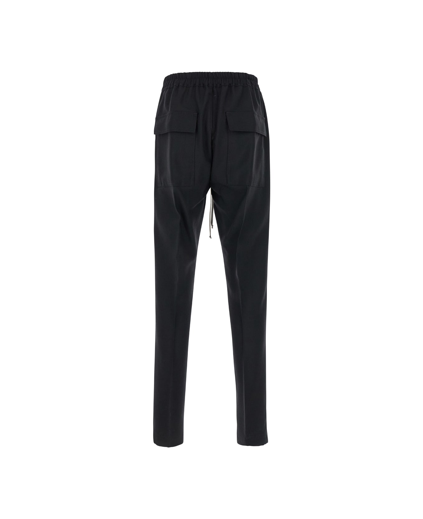 Rick Owens Black Pants With Oversize Drawstring In Wool Man - Black