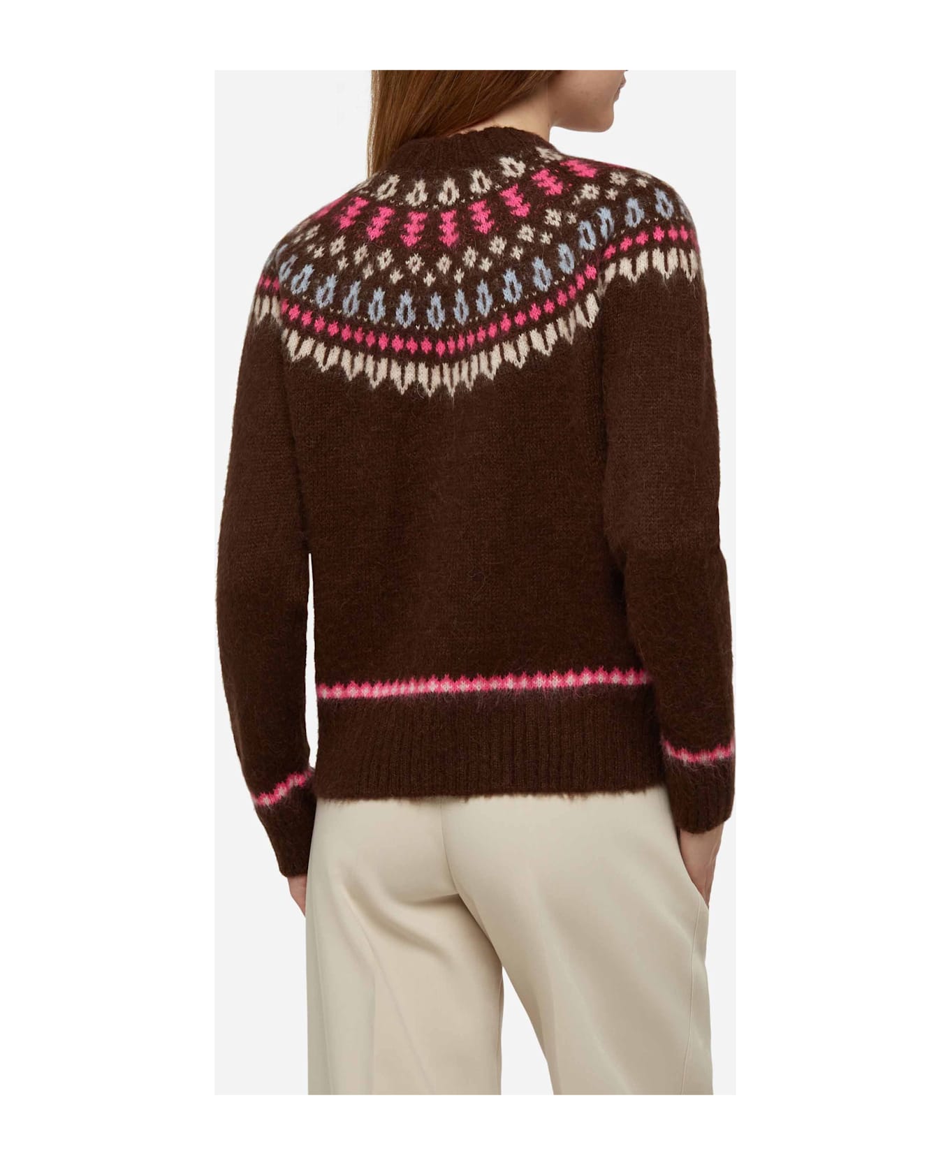 MC2 Saint Barth Brown Sweater Queen Nordic Soft With Fair Isle Jacquard And Sun Moritz Embroidery - BROWN