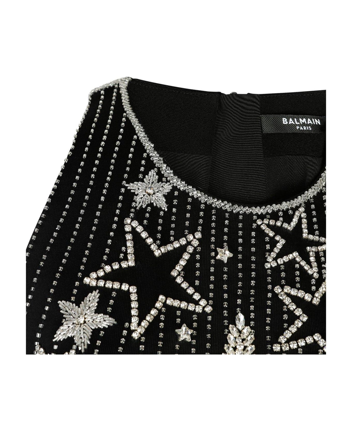 Balmain Falling Stars Embroidered Halterneck Mini Dress - BLACK
