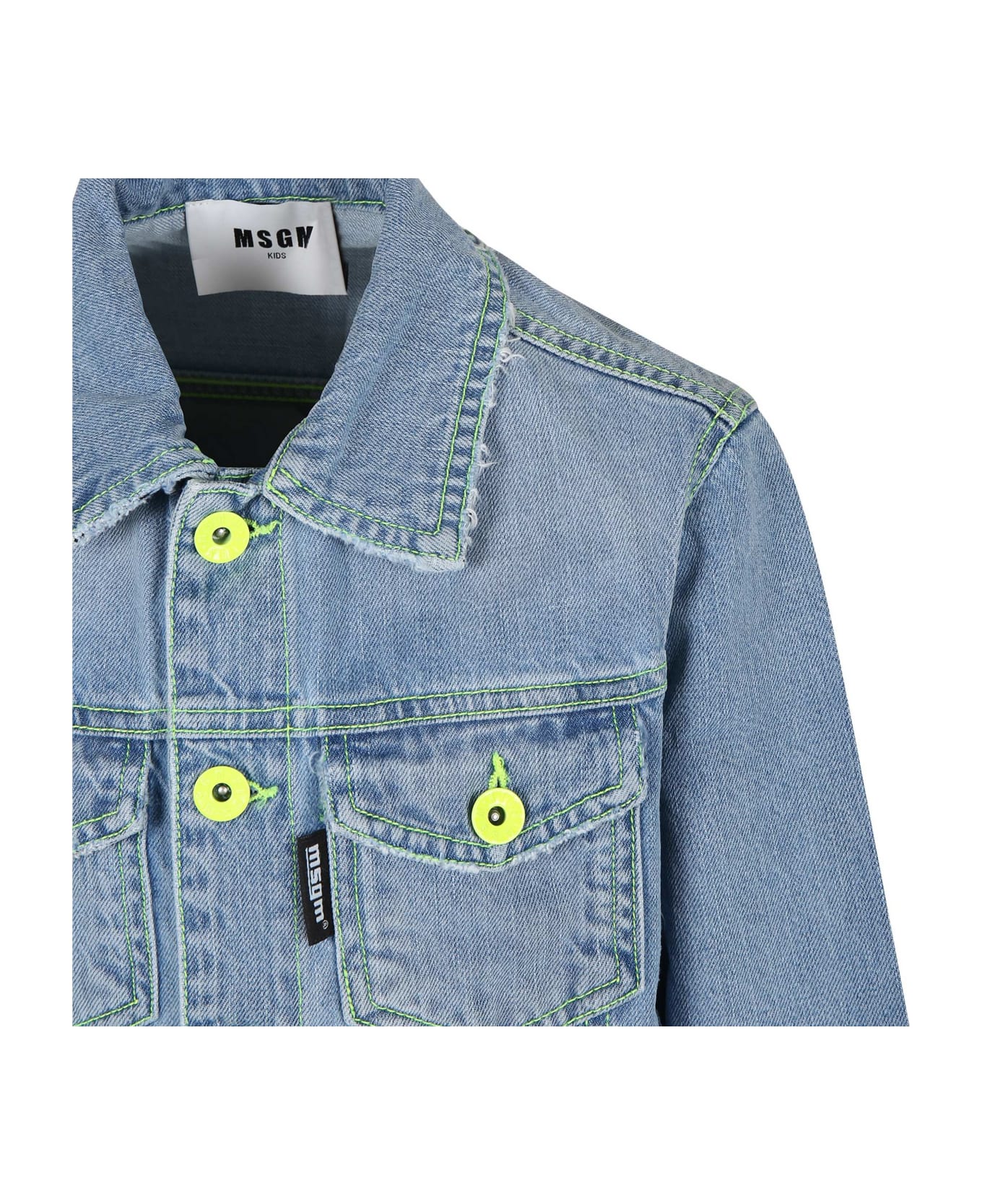MSGM Blue Jacket For Boy With Logo - Denim
