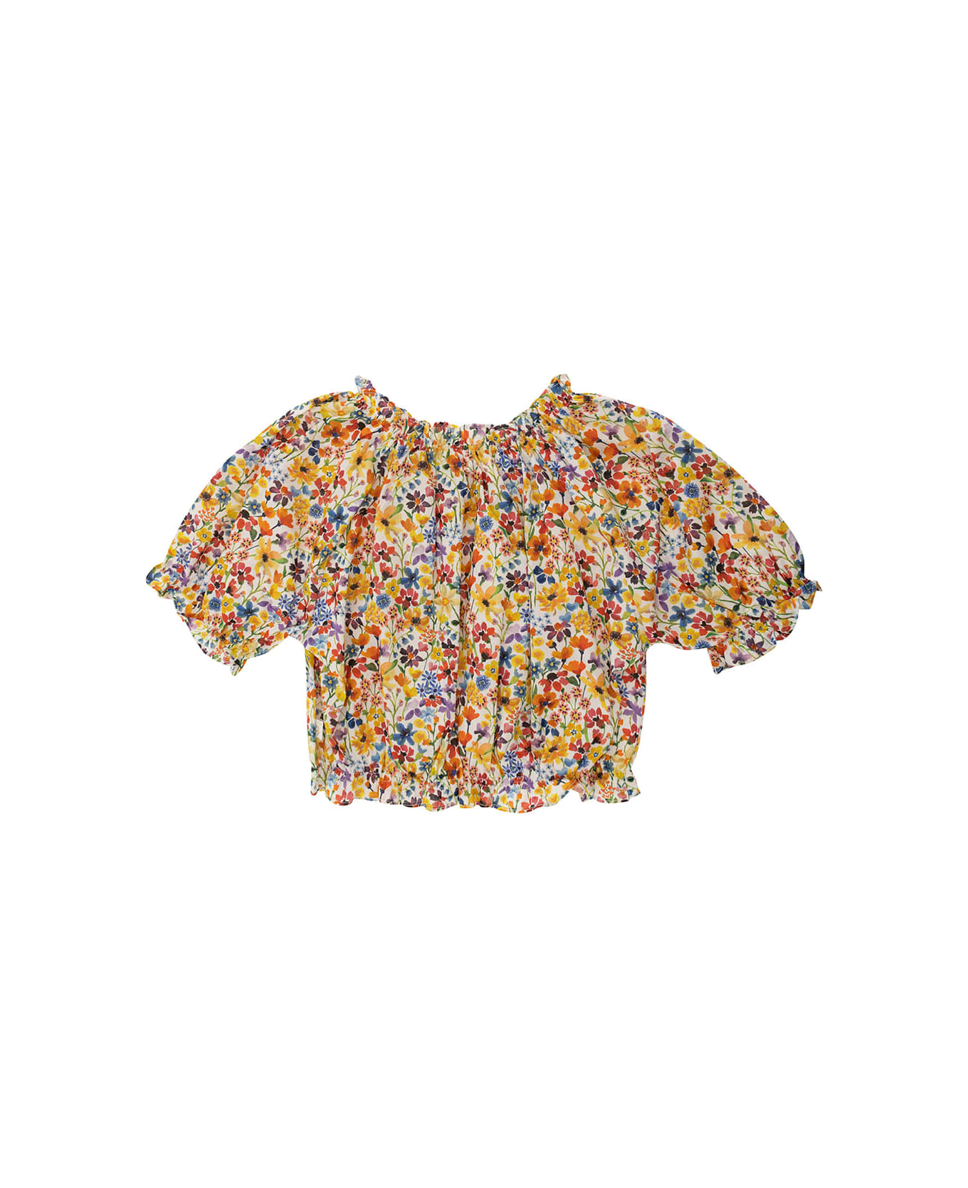 Il Gufo Multicolor Short Sleeve Blouse With Floreal Print In Cotton Girl - Multicolor シャツ