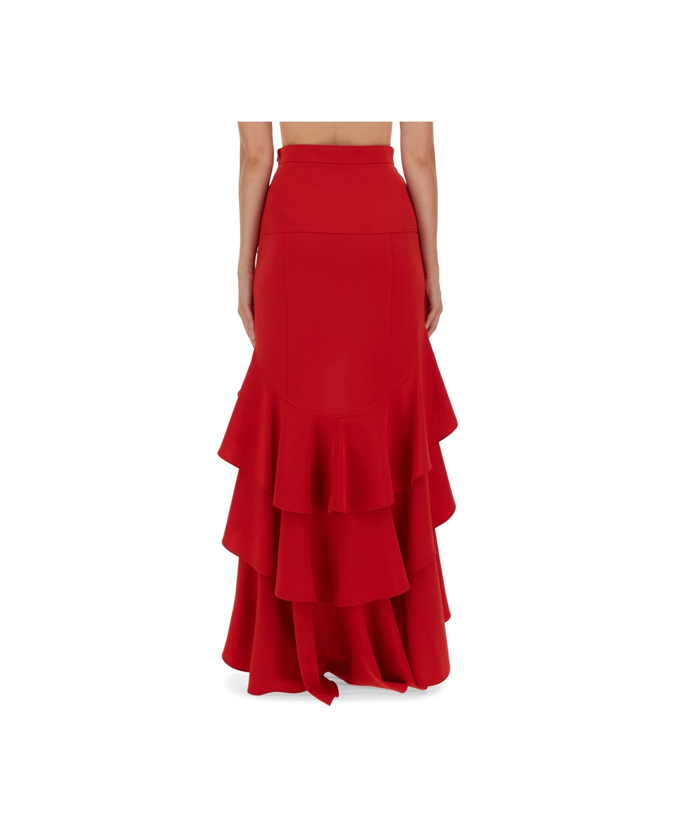 Moschino Crepe Skirt With Ruffles - RED