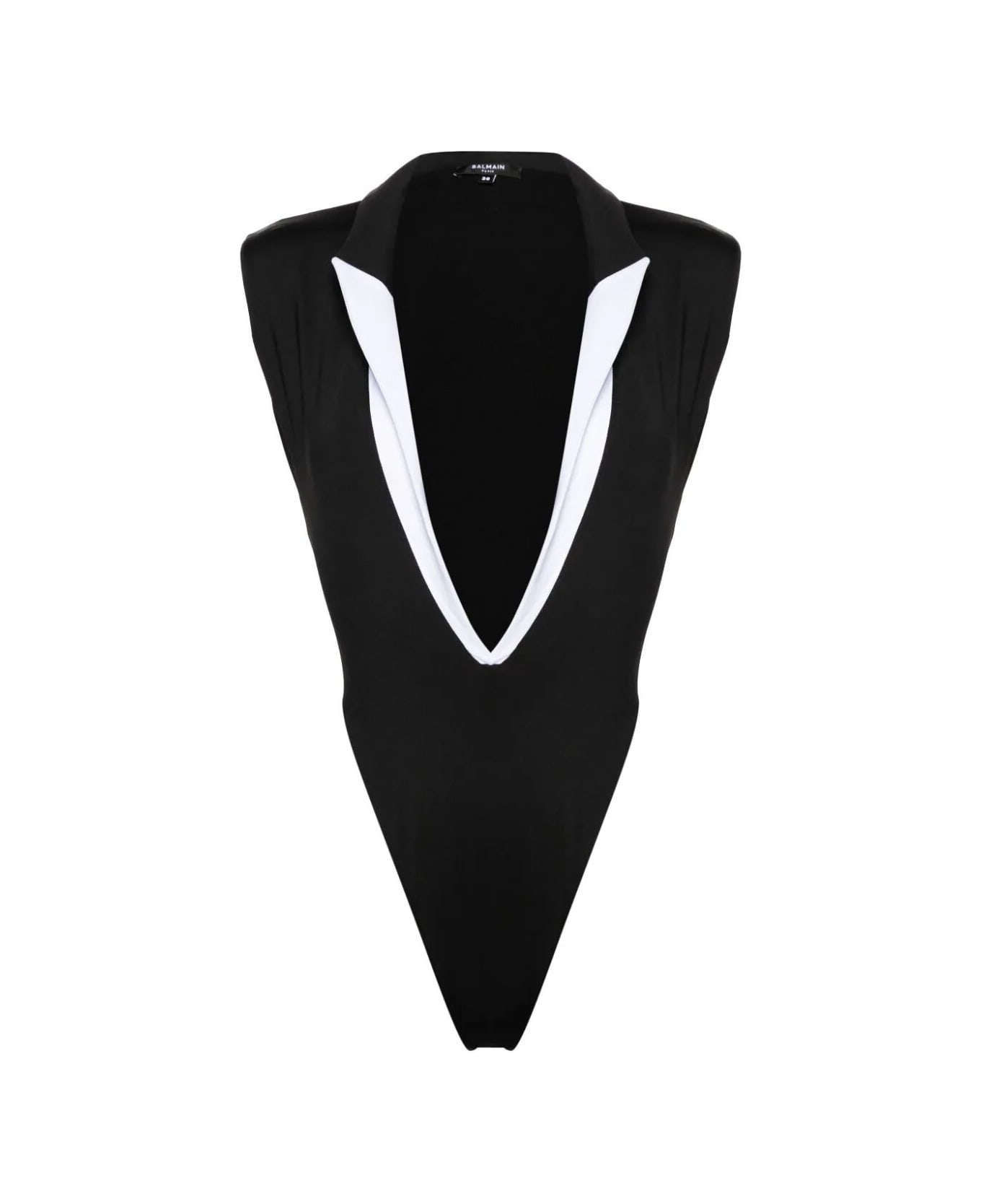 Balmain V Neck Swimsuit - Black