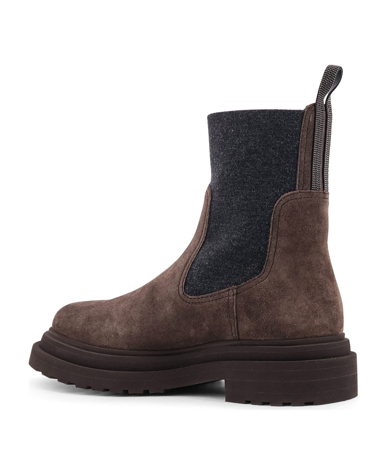 Brunello Cucinelli Suede Ankle Boots With Monili Detail - DARK BROWN