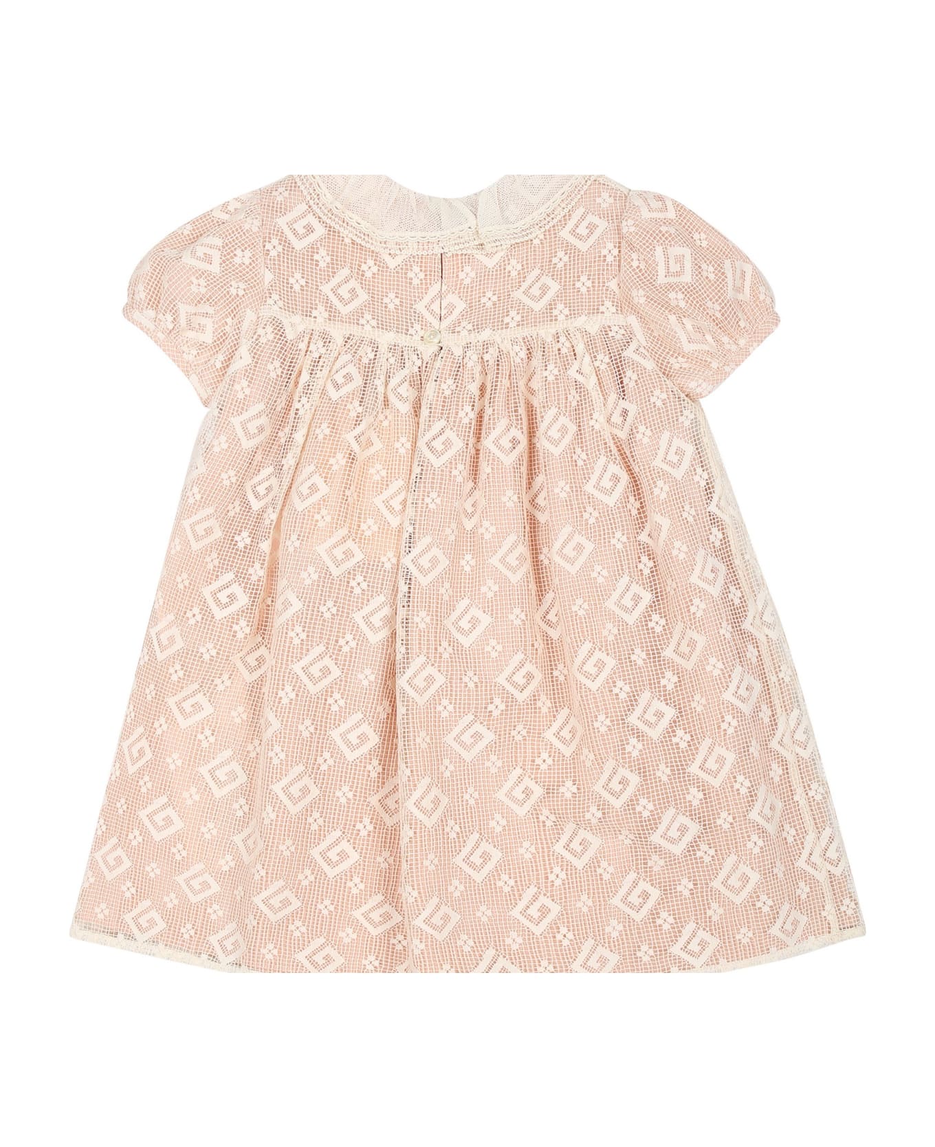 Gucci Pink Dress For Baby Girl With G Quadro Motif - Pink ウェア