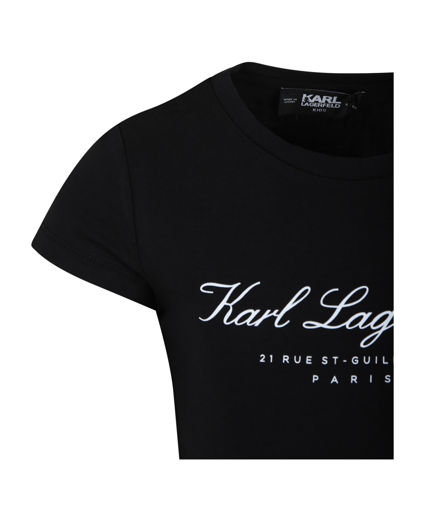 Karl Lagerfeld Kids Black T-shirt For Girl With Logo - Black Tシャツ＆ポロシャツ