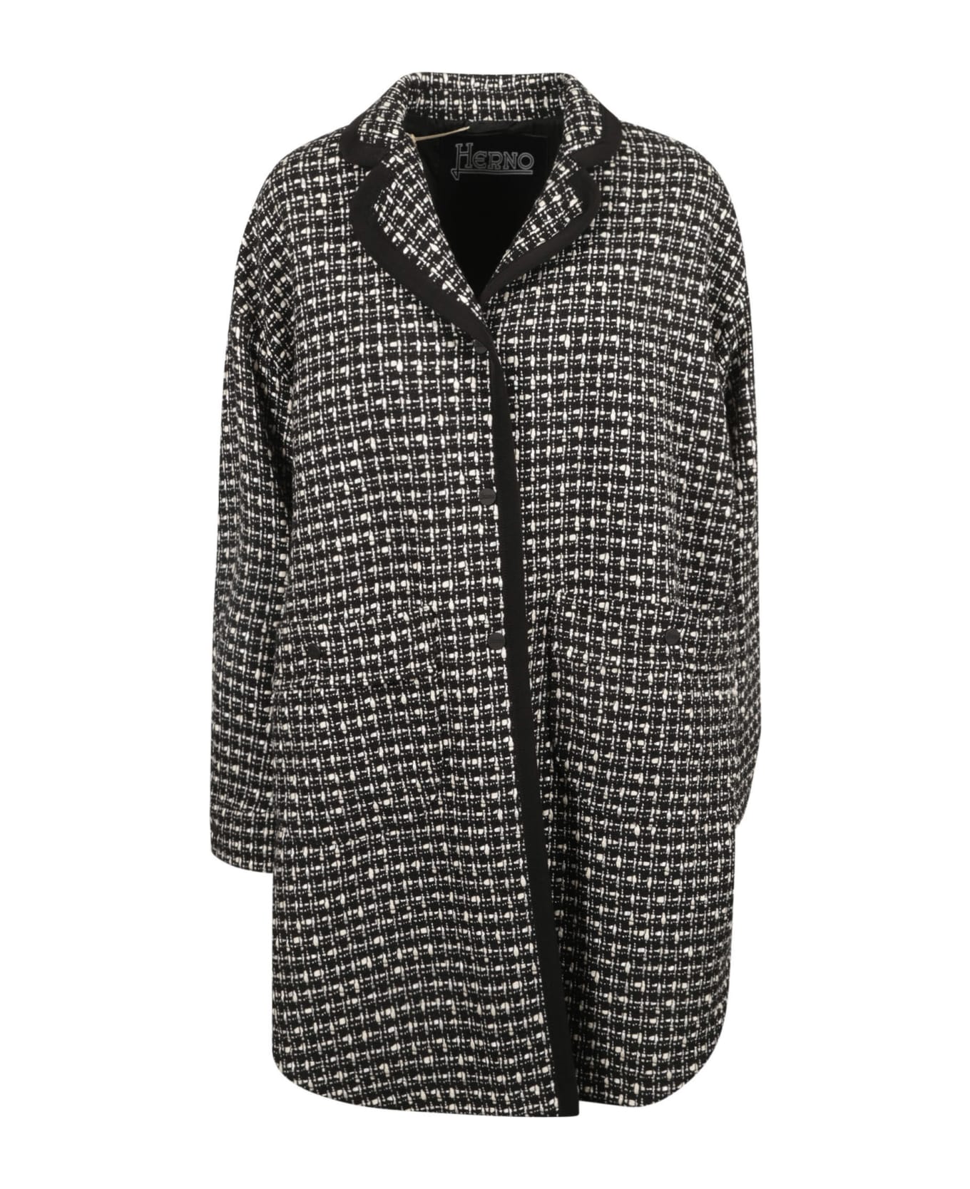 Herno Tweed Buttoned Coat - Black