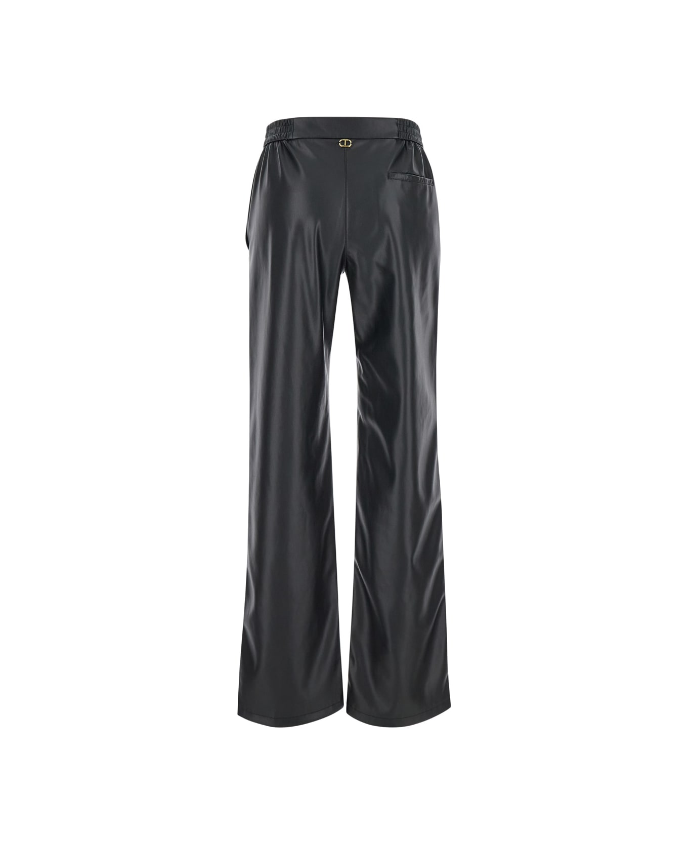 TwinSet Black Pants With Elastic Waistband And Logo In Eco Leather Woman - Black
