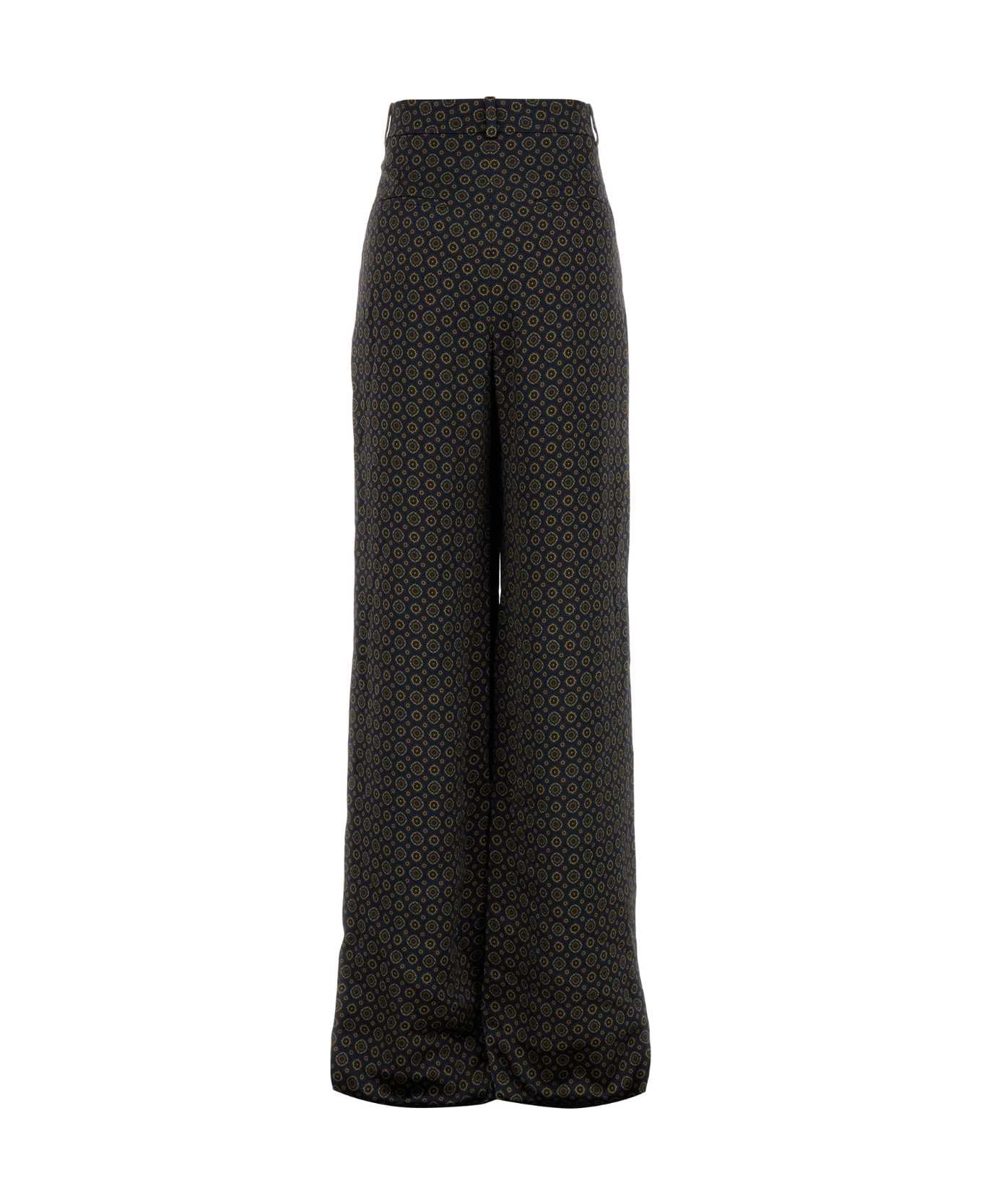 Saint Laurent Pritned Satin Wide-leg Pant - NAVYDARKBROWN
