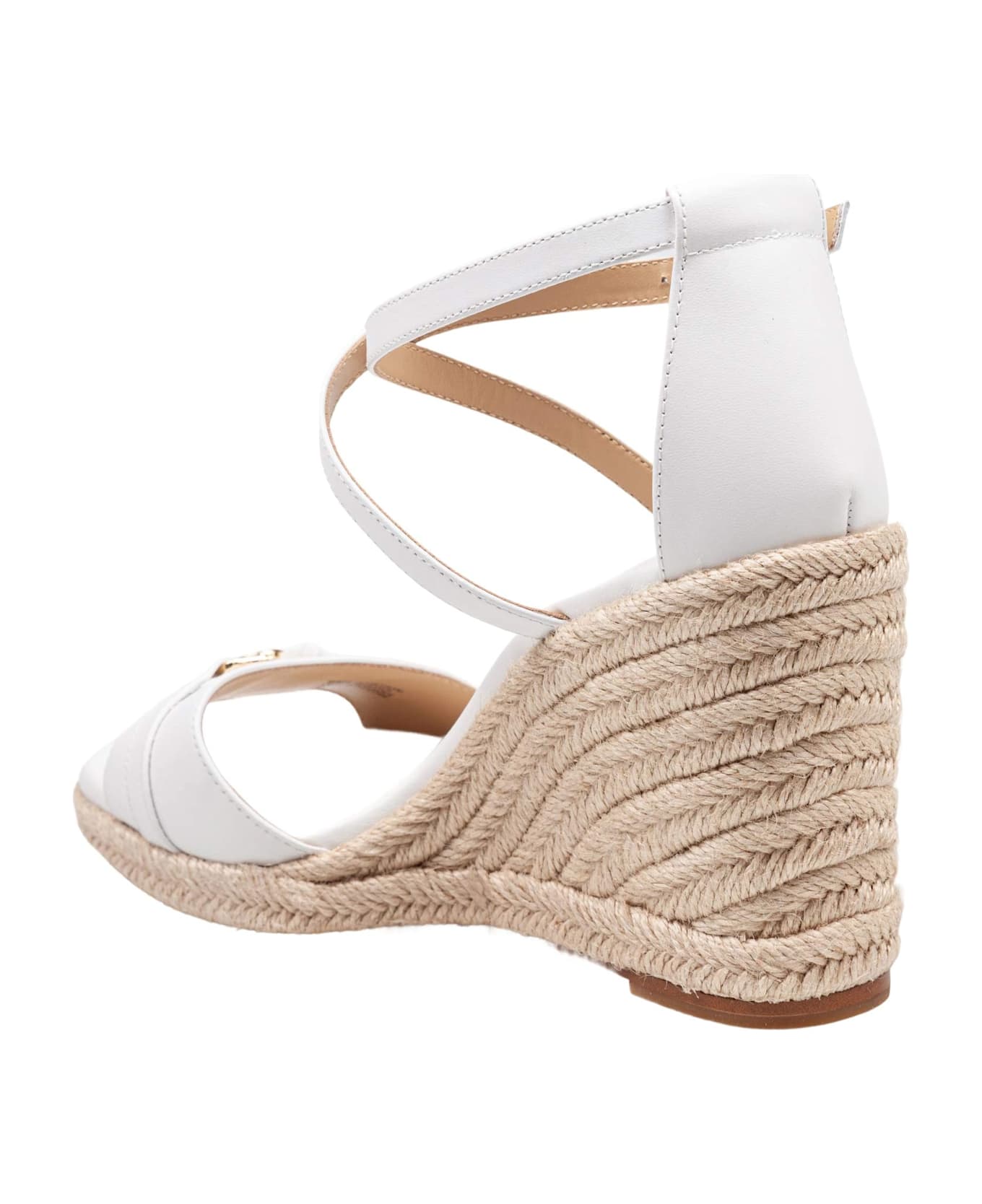 Michael Kors Mandy Wedge Sandal In White Leather With Jute Wedge - Optic White