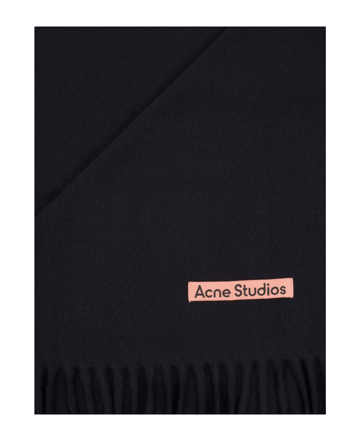 Acne Studios Logo Patch Fringed Scarf - BLACK