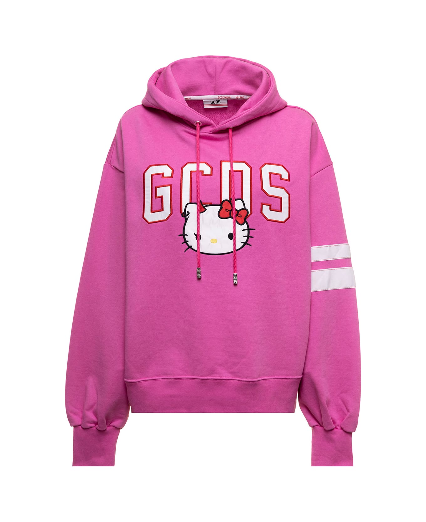 GCDS Pink Jersey Hoodiie In Fleece Cotton With Hello Kitty Print And Contrast Bands Gcds Woman - Pink