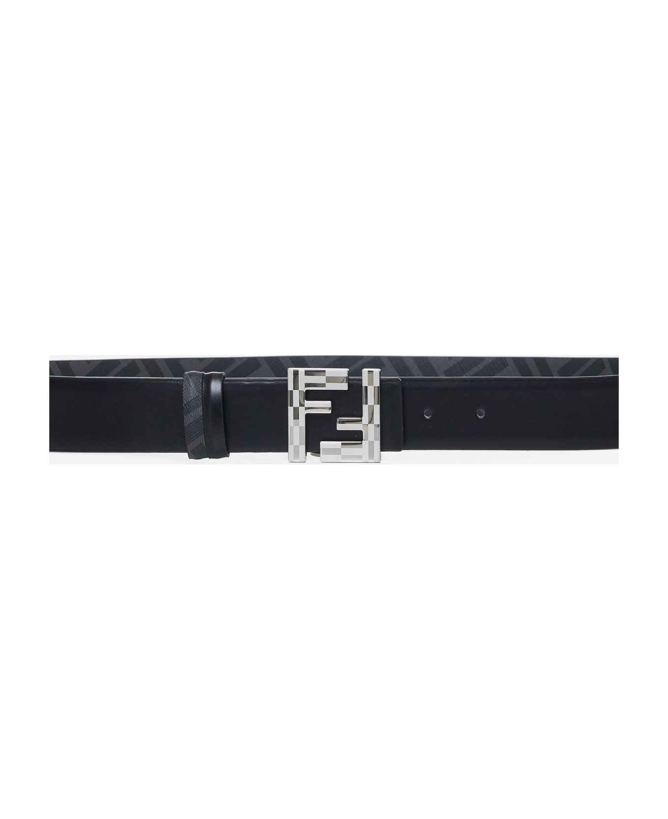 Fendi Ff Fabric And Leather Reversible Belt - Black