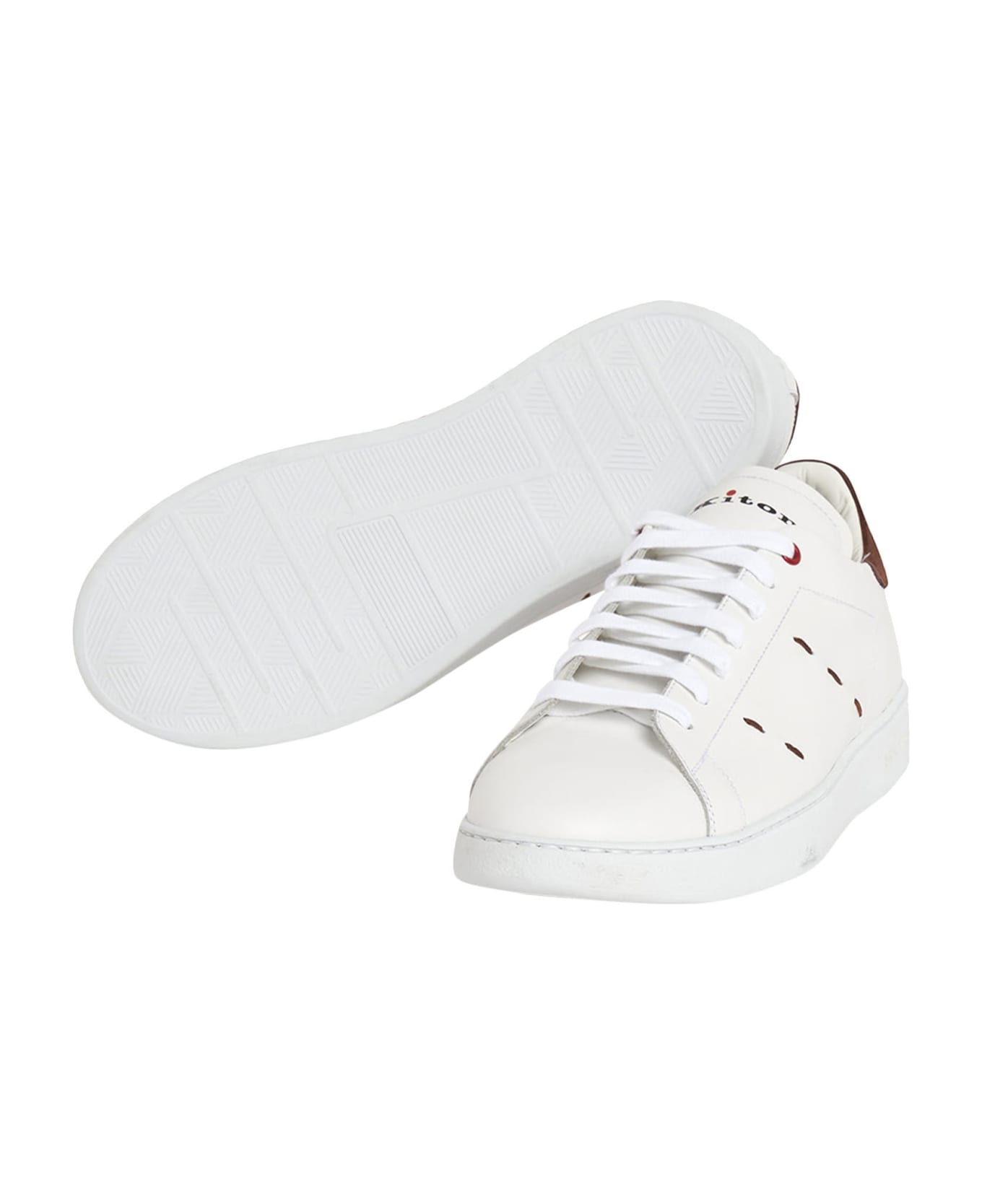 Kiton Sneakers Shoes Calfskin - WHITE/COFFEE