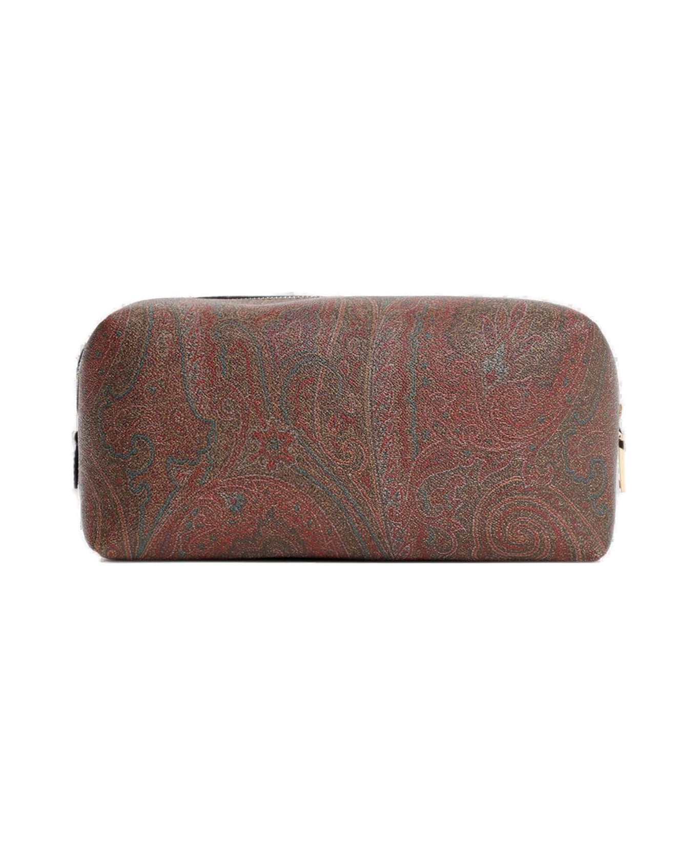 Etro Logo Embroidered Paisley Printed Pouch - BROWN