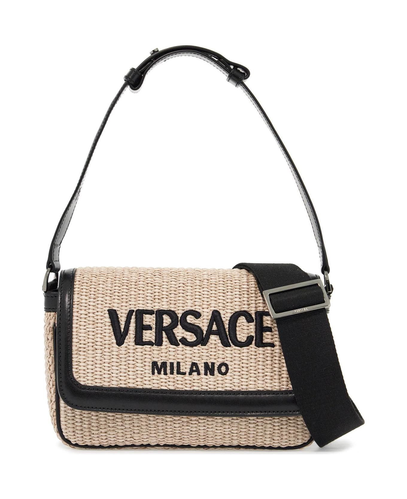 Versace Milano Raffia Bag - NATURAL+BLACK-RUTHENIUM (Black)