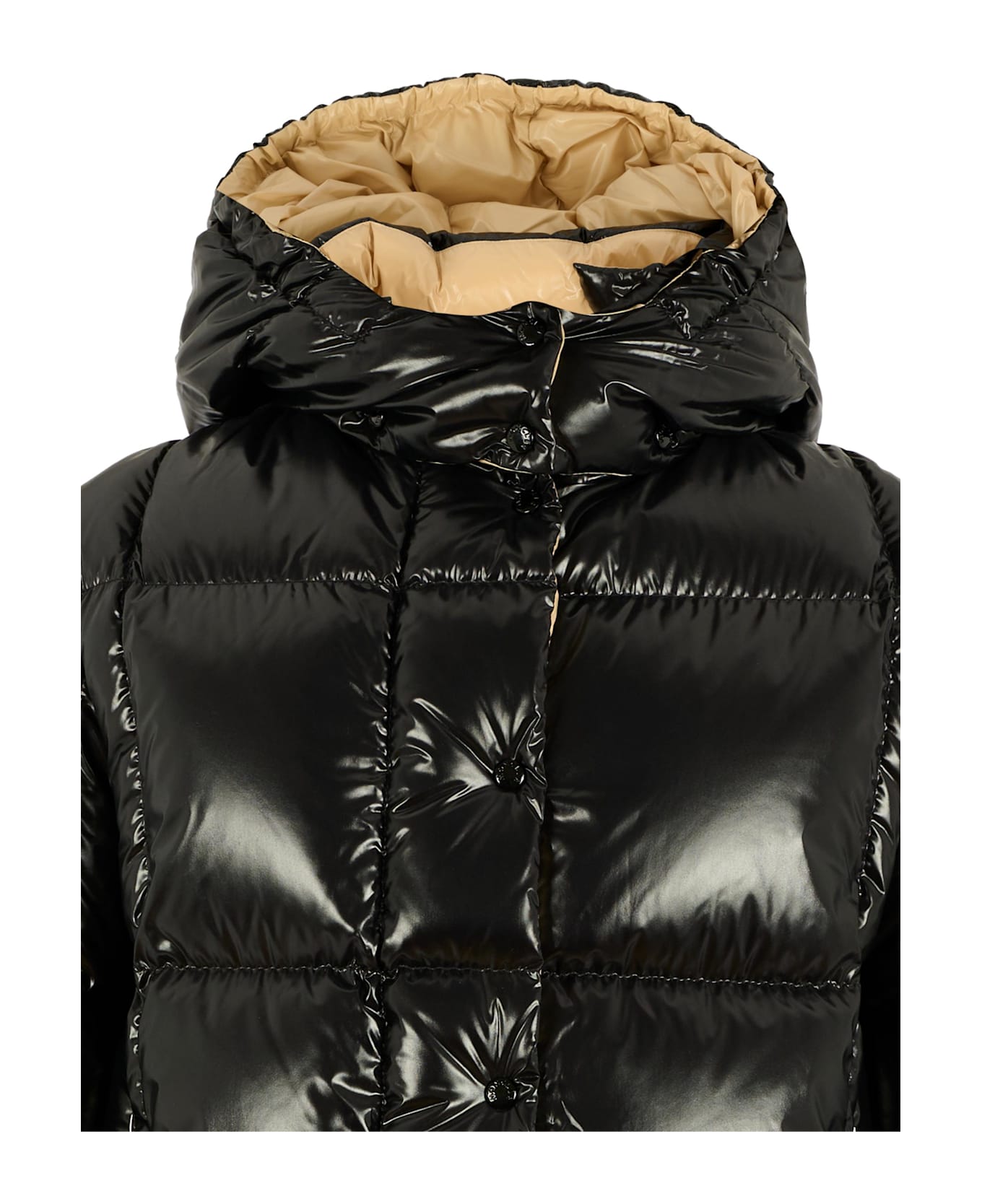 Moncler Black Parana Down Jacket For Girl With Logo - Black