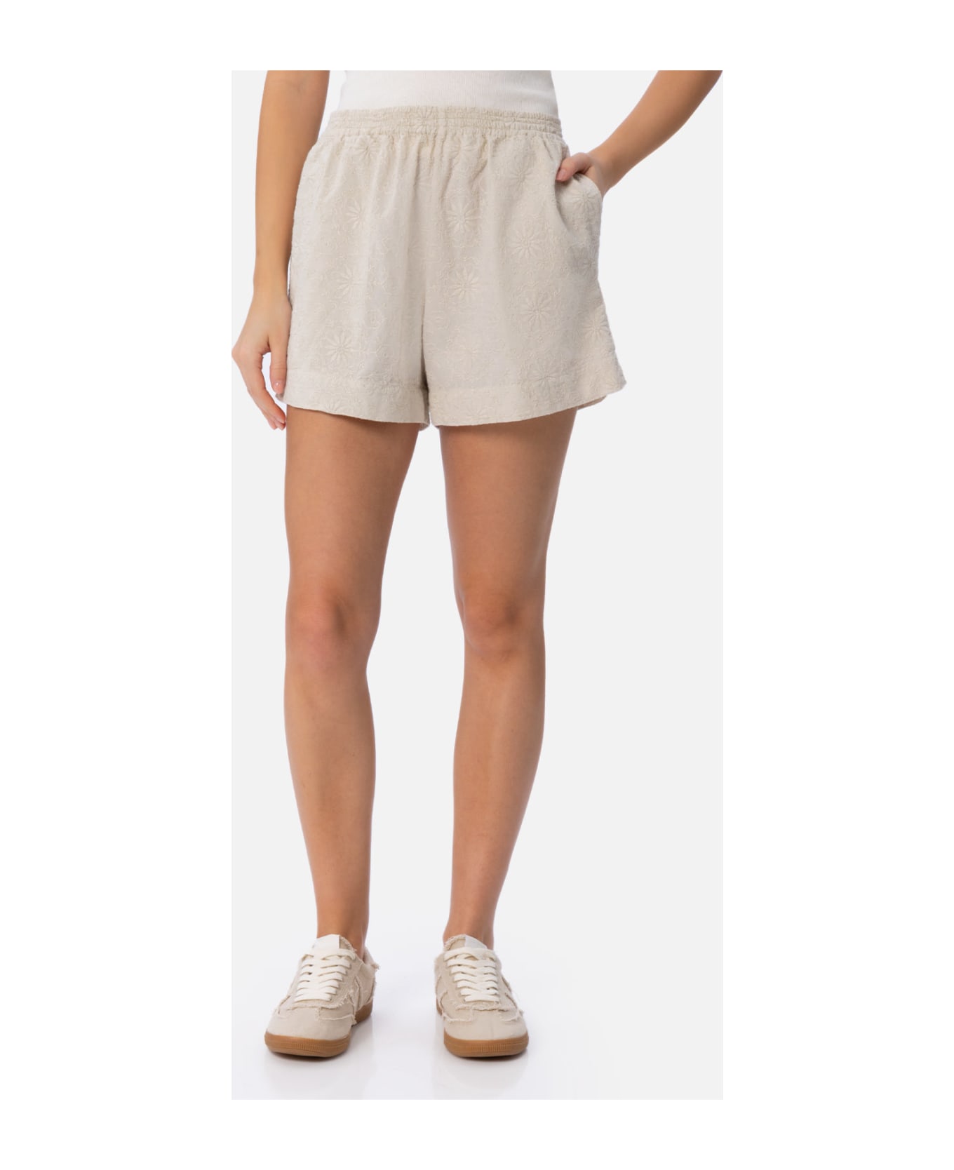 MC2 Saint Barth Woman Sangallo Cotton Pull Up Shorts Meave - WHITE