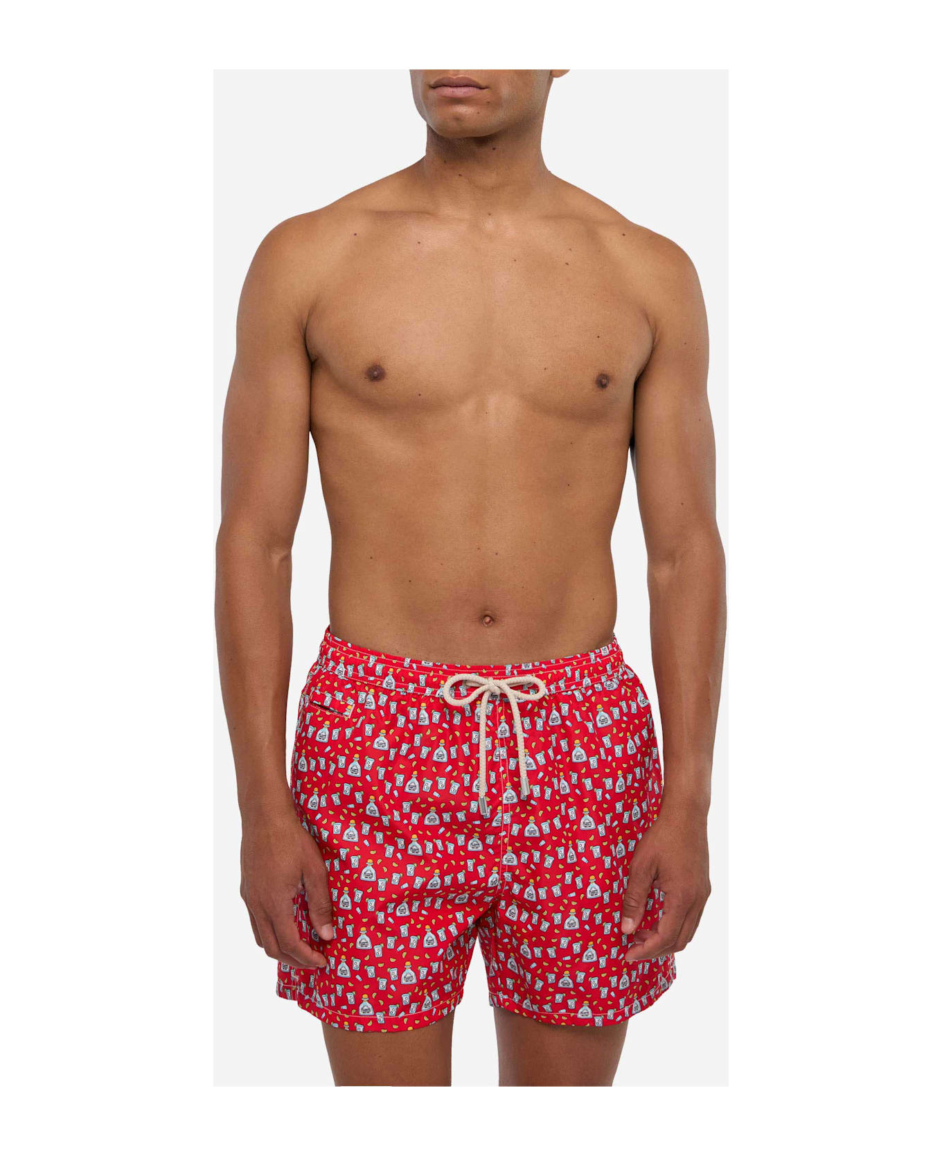 MC2 Saint Barth Man Light Fabric Swim Shorts With Tequila Print - RED