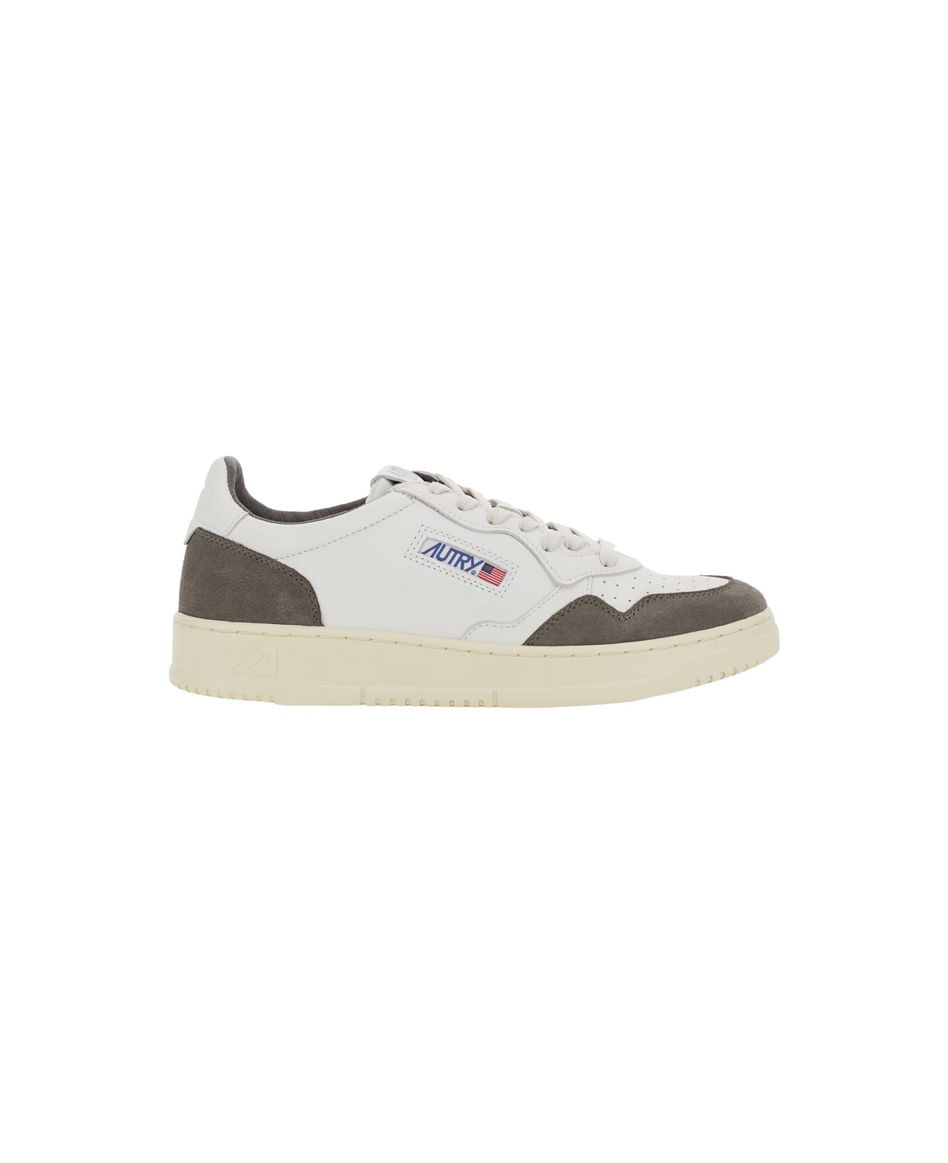 Autry 'medalist Low' White Low Top Sneakers With Side Logo Detail In Leather And Suede Man - White