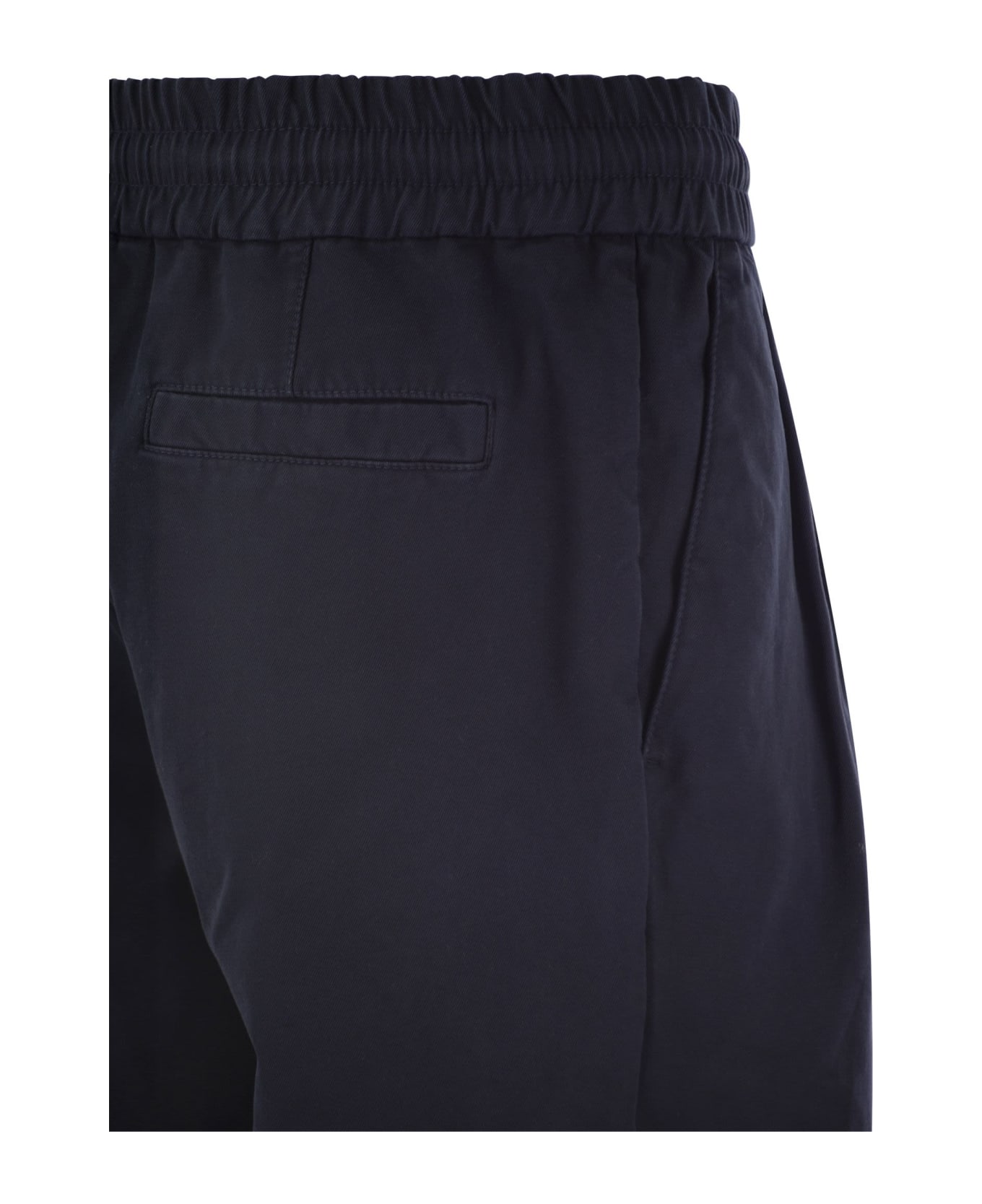 Brunello Cucinelli Bermuda Shorts In Garment-dyed Cotton Gabardine With Drawstring And Double Darts - Blue