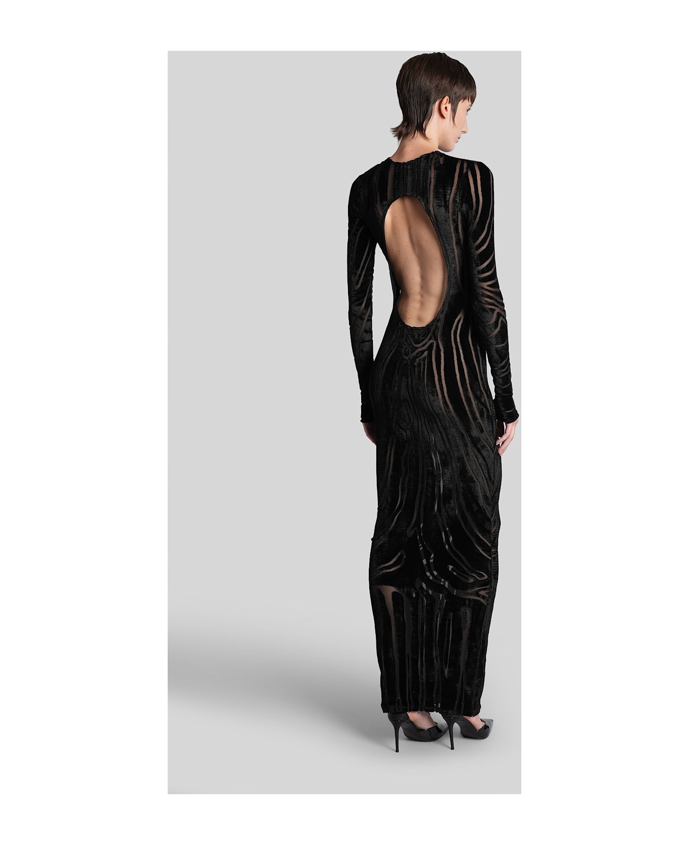 Balmain Long Dress In Black Viscose - black