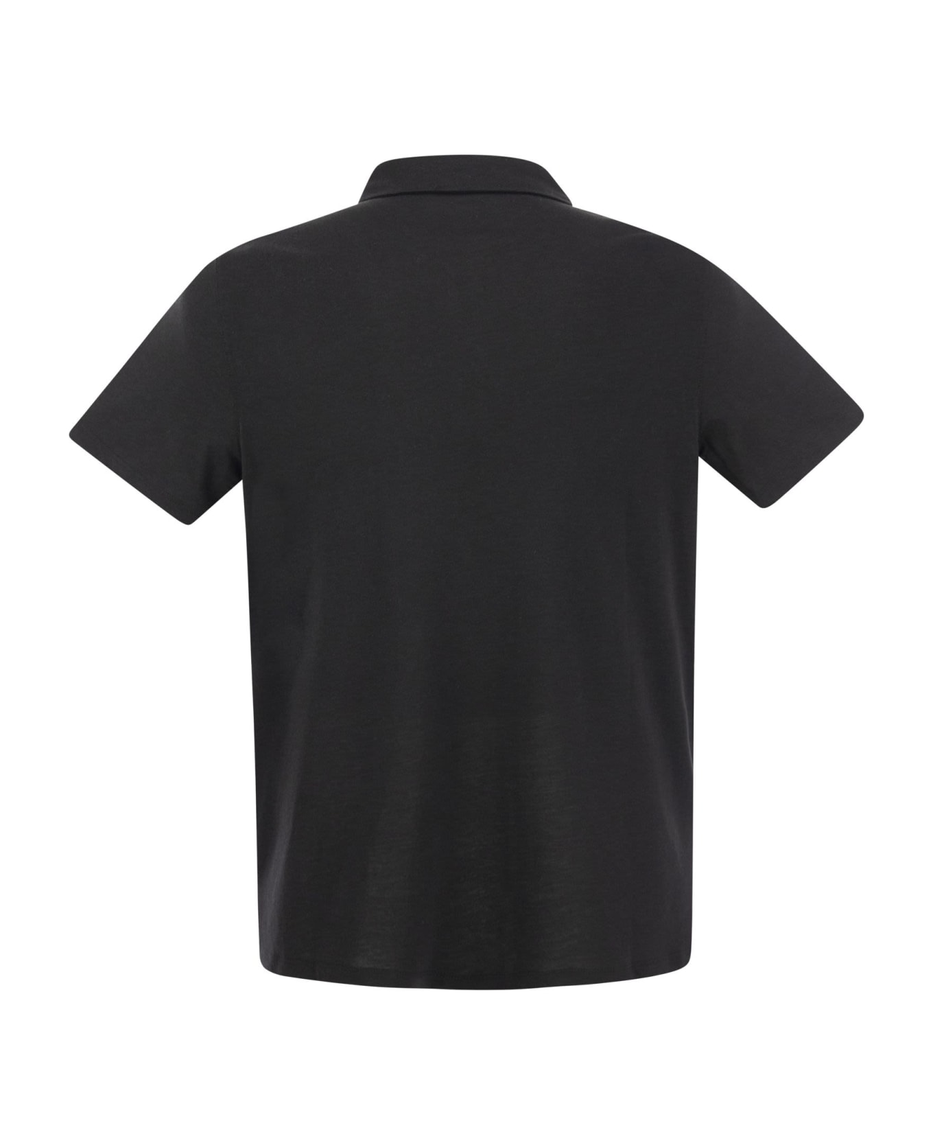 Majestic Filatures Short-sleeved Polo Shirt In Lyocell And Cotton - Black ポロシャツ