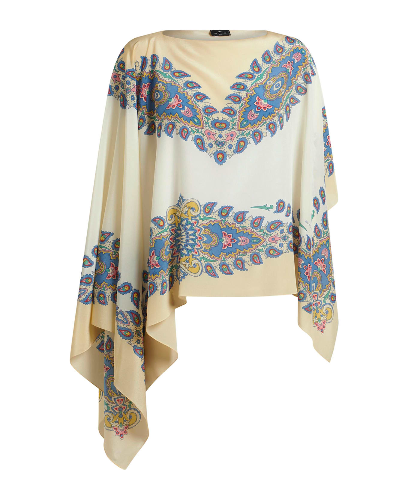 Etro Paisley Printed Asymmetric Poncho - White