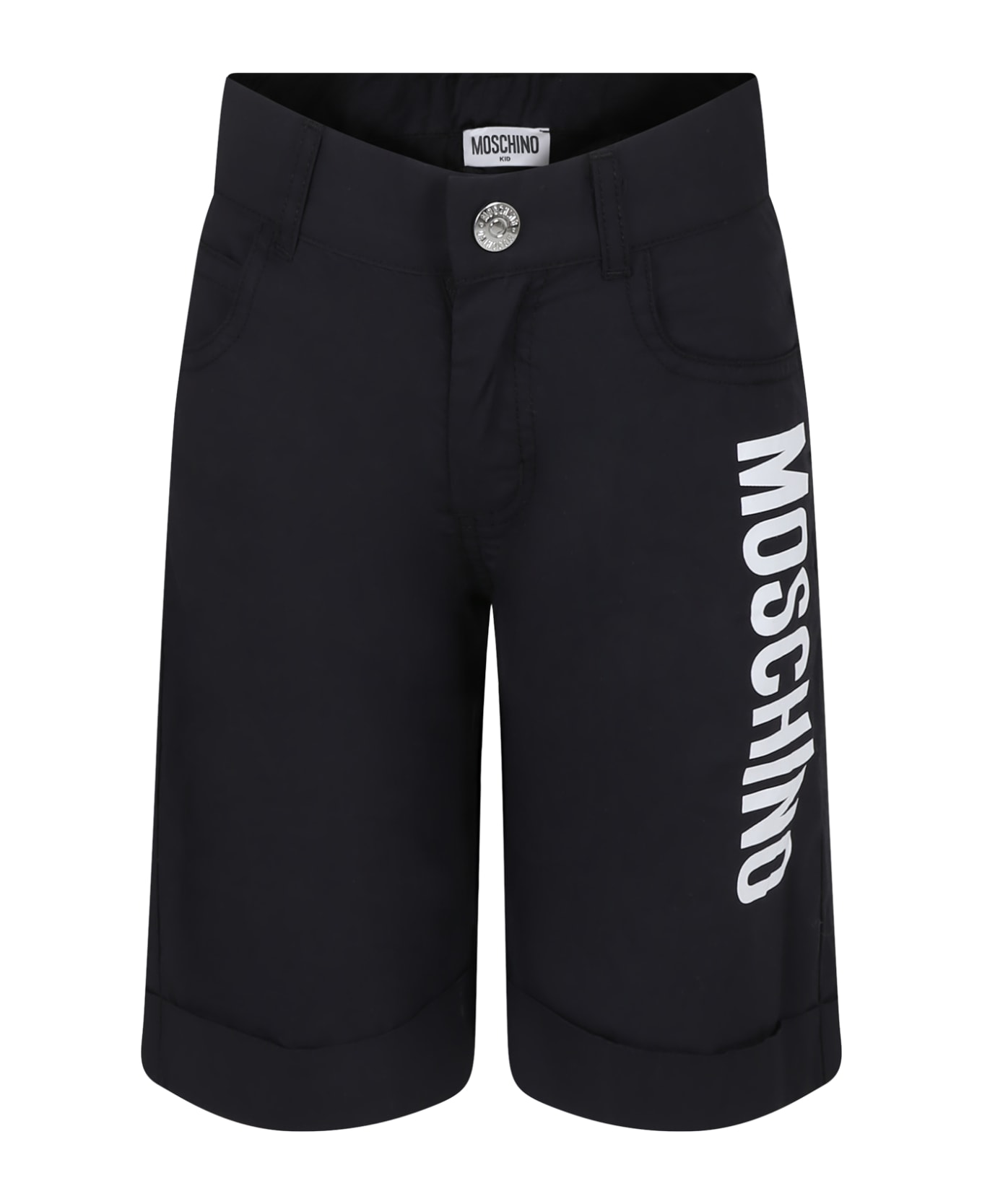 Moschino Black Shorts For Kids With Logo - Black ボトムス
