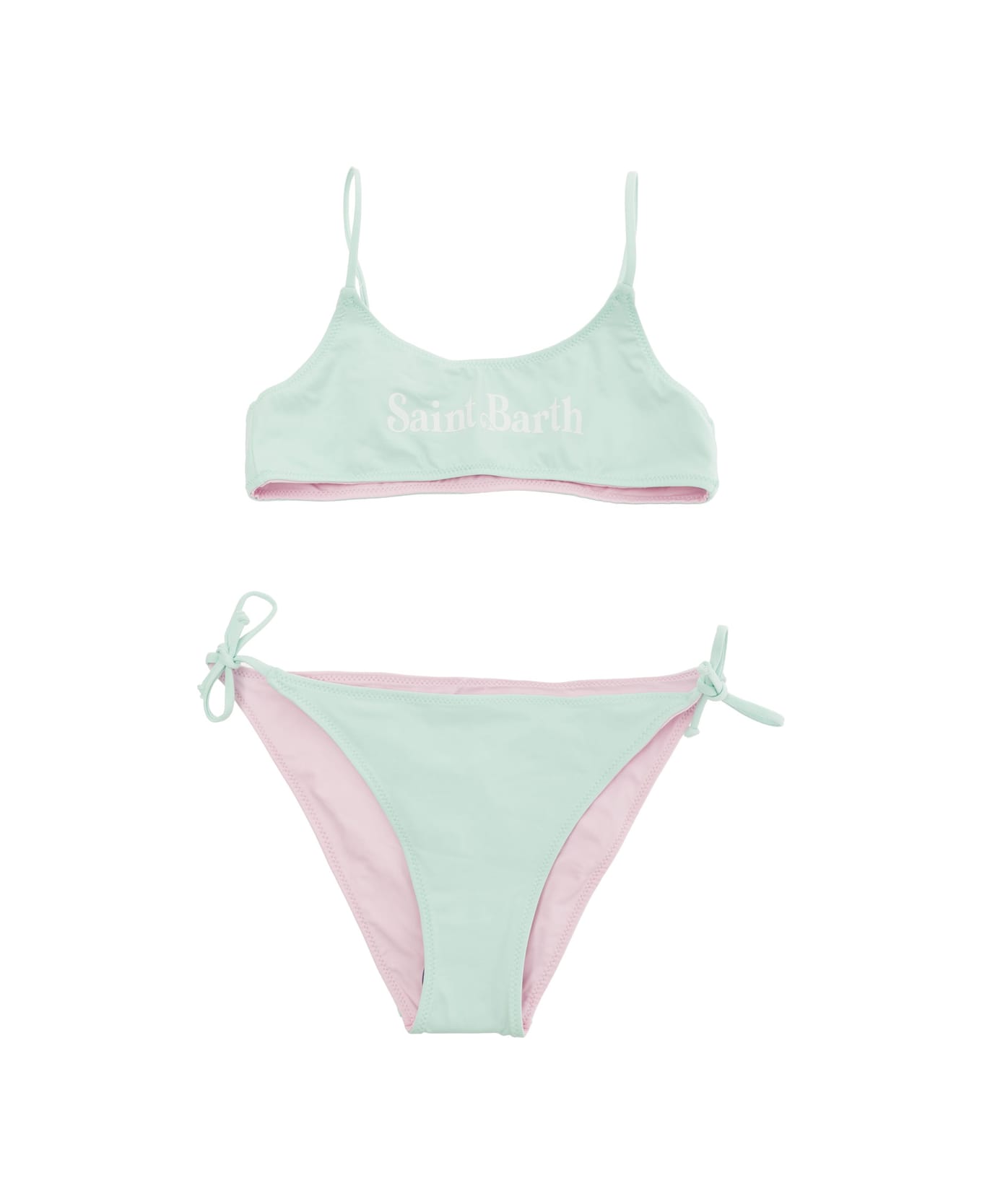 MC2 Saint Barth 'jaiden' Pink And Mint Reversible Bikini With Logo Lettering In Stretch Fabric Girl - Multicolor