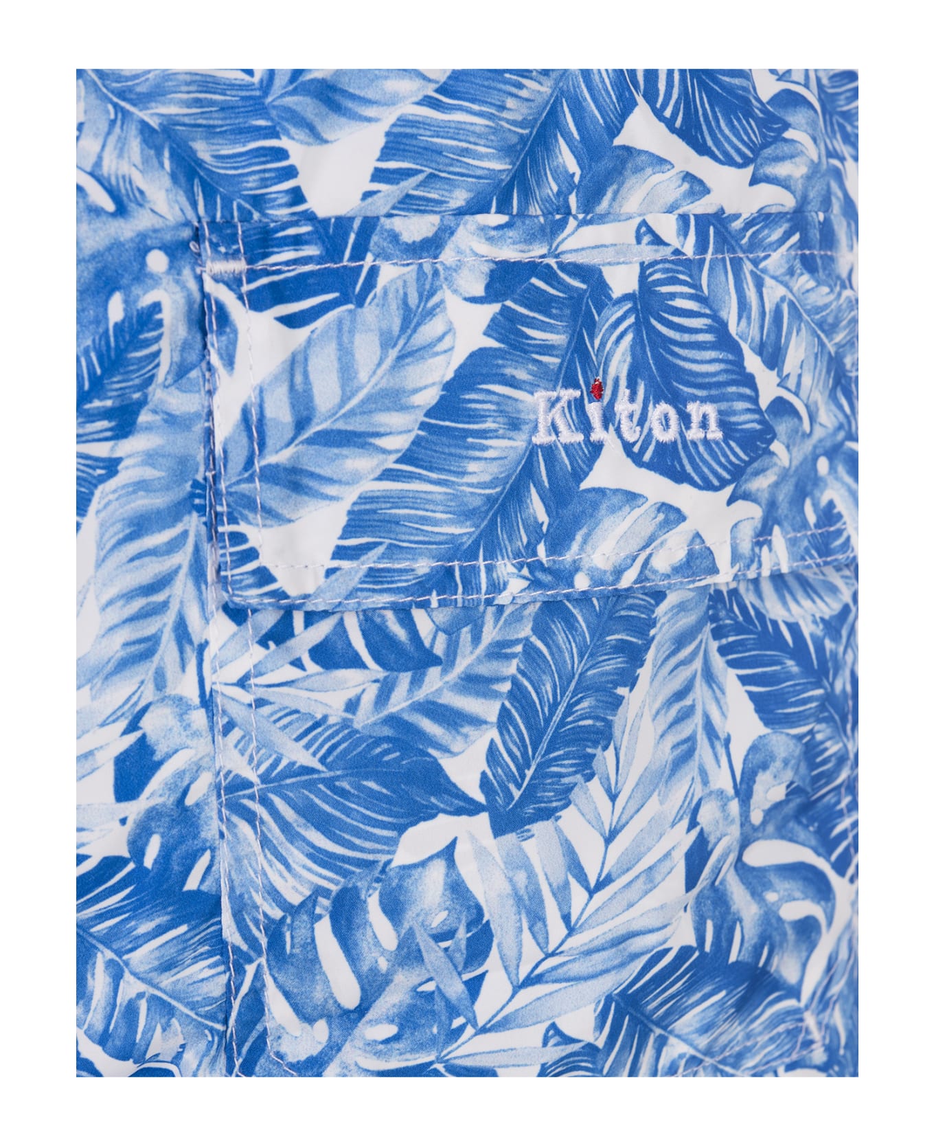 Kiton White Swim Shorts With Light Blue Foliage Print - Blue スイムトランクス