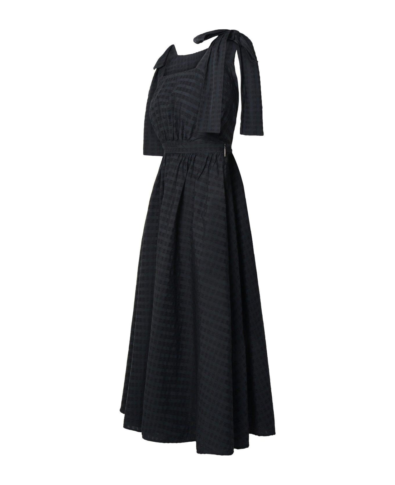 MSGM Square Neck Striped Flare Dress - Black ワンピース＆ドレス