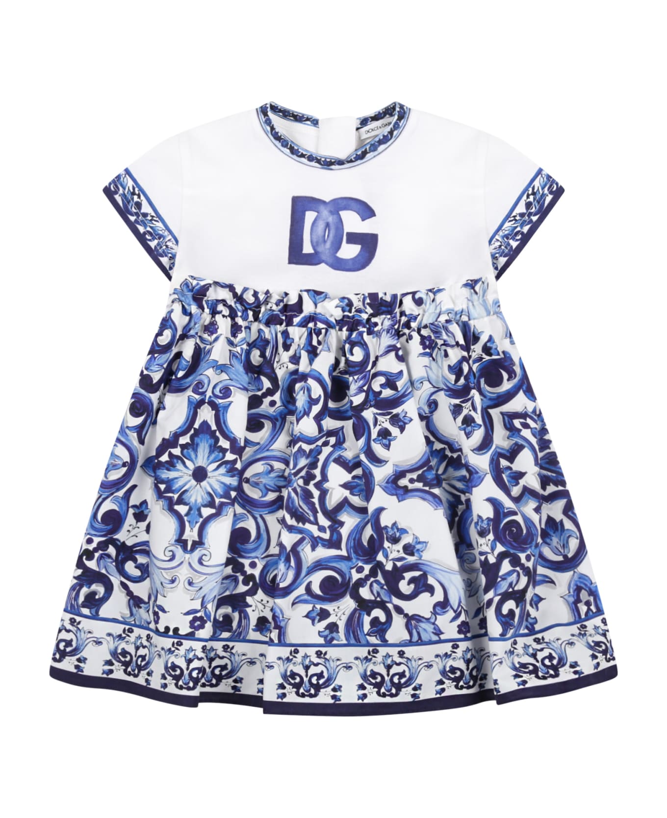 Dolce & Gabbana White Dress For Baby Girl With Logo - Multicolor