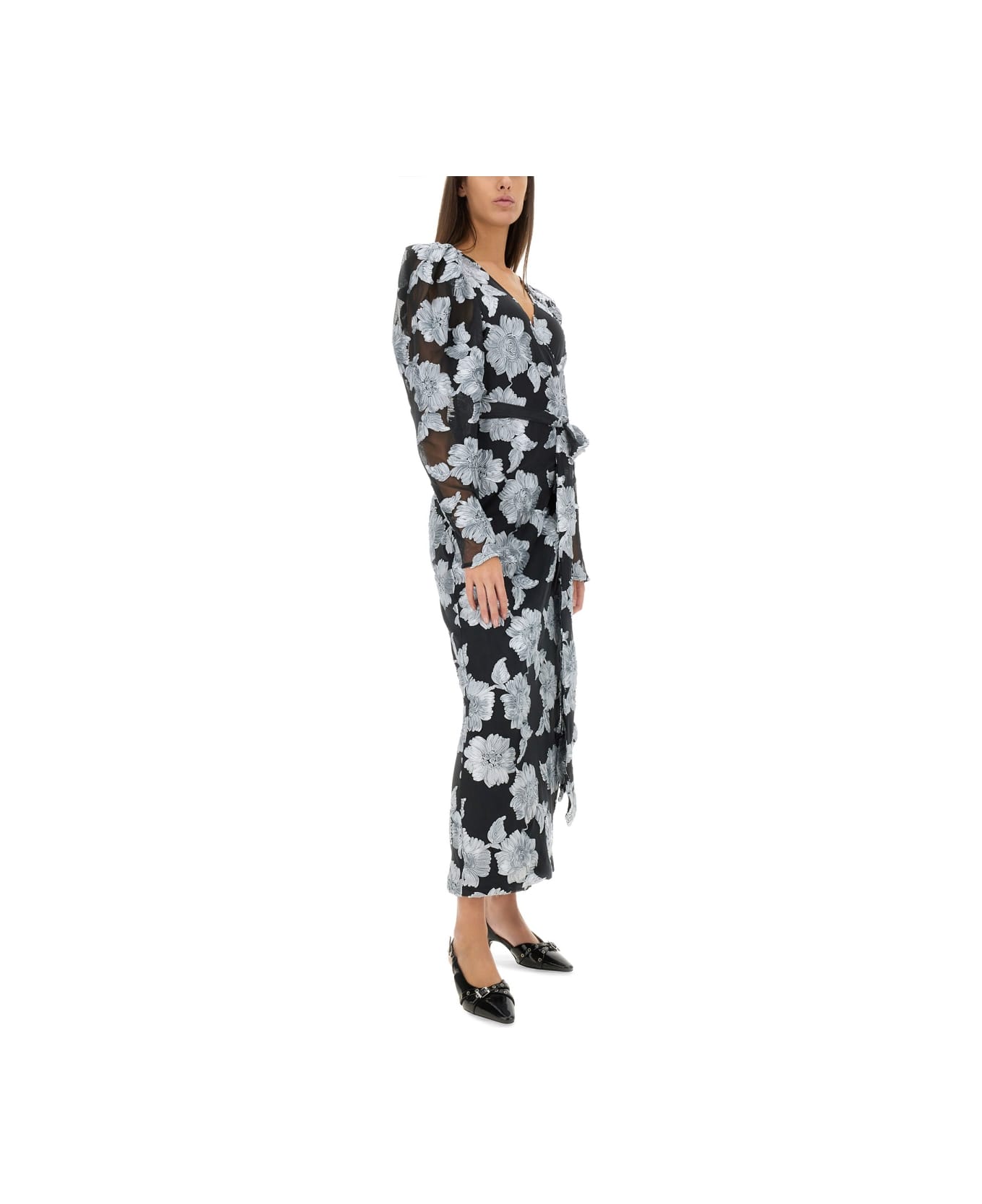 Rotate by Birger Christensen Long Floral Dress - BLACK